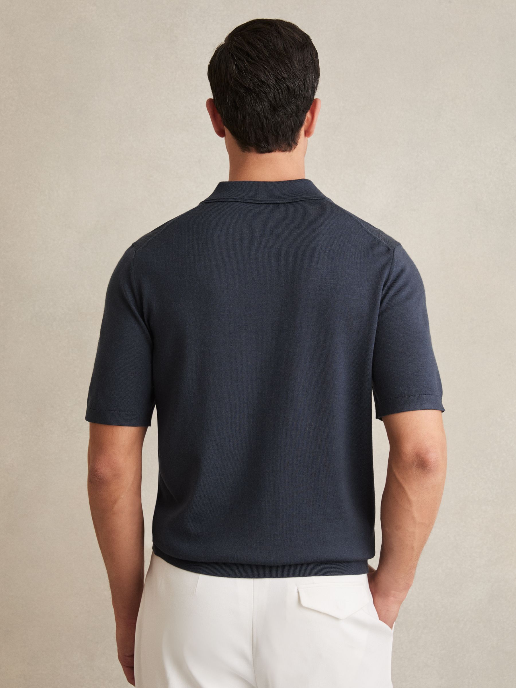 Merino Wool Short-Sleeve Polo Shirt in Midnight Navy