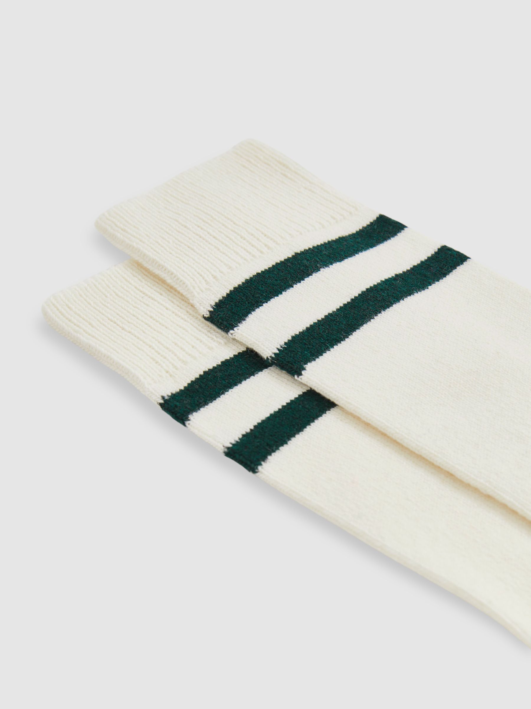 Striped Socks With Wool And Cashmere in Ecru/Forest Green