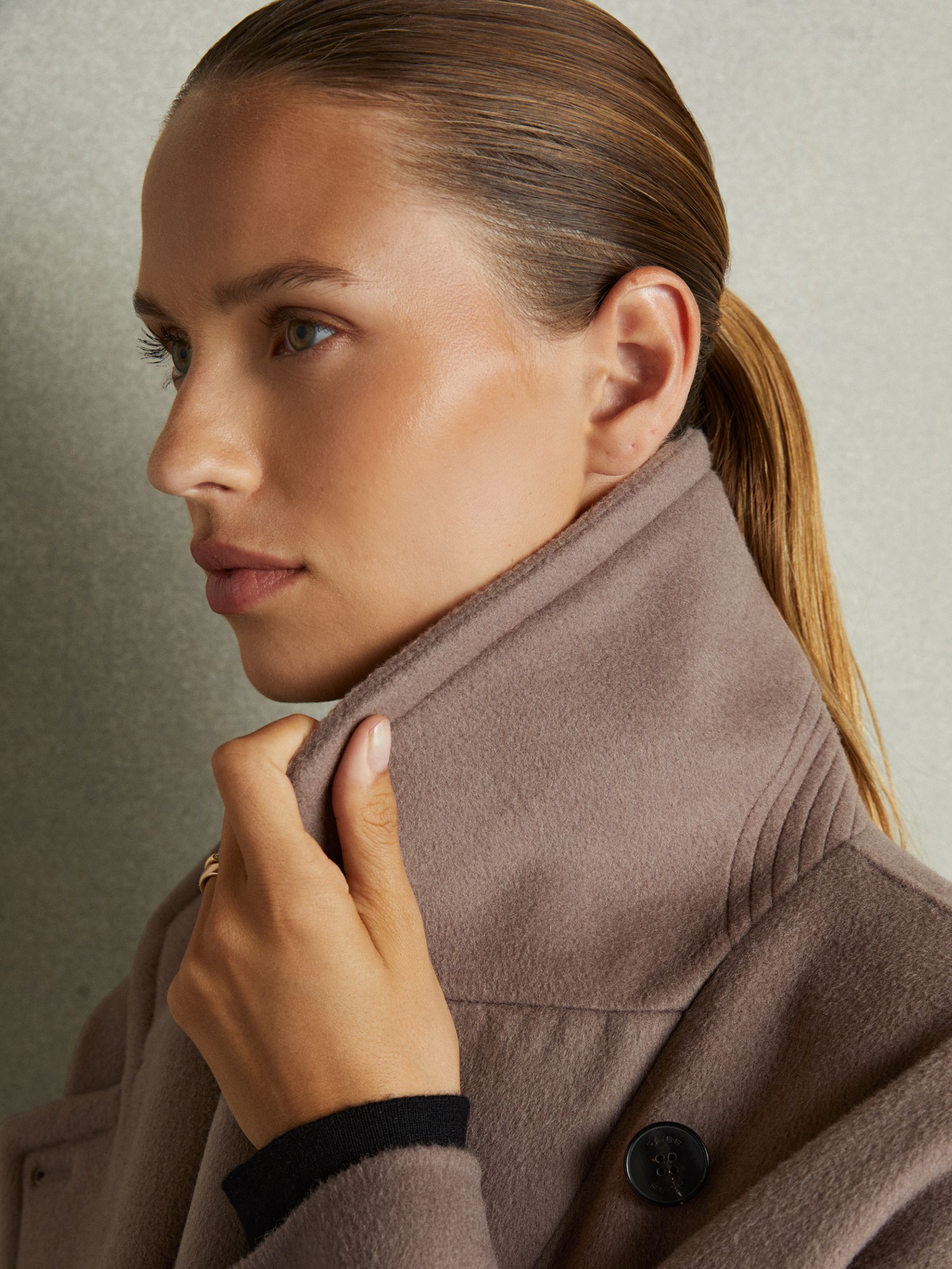 Wool-Blend Blindseam Coat in Mink Neutral