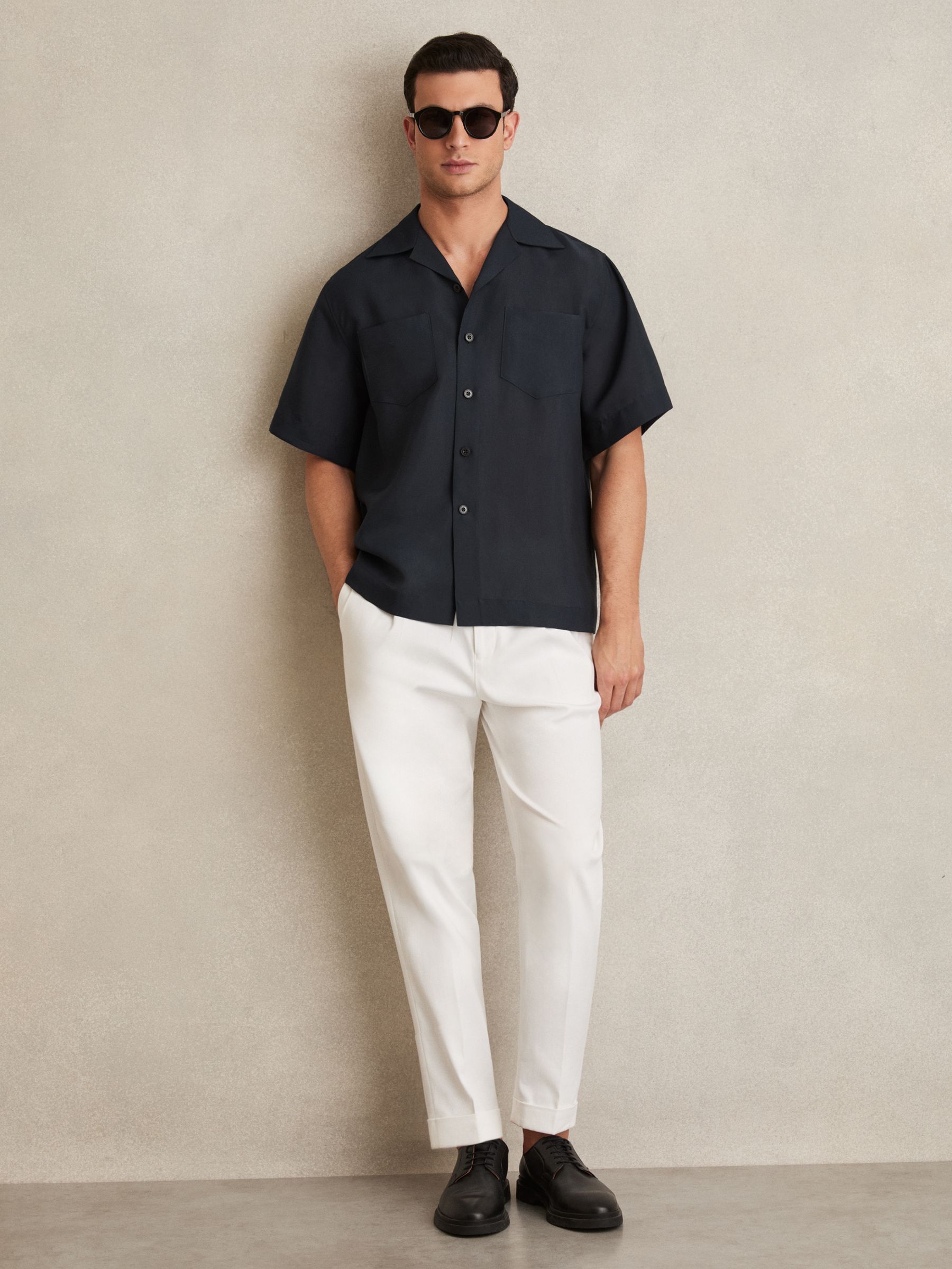 Organza Twin-Pocket Oversize Shirt in Navy