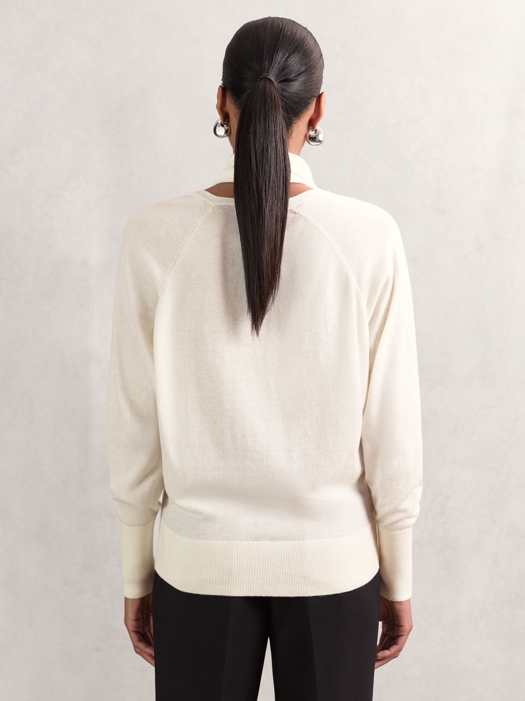 Wool Scarf-Tie Draped Jumper in Cream