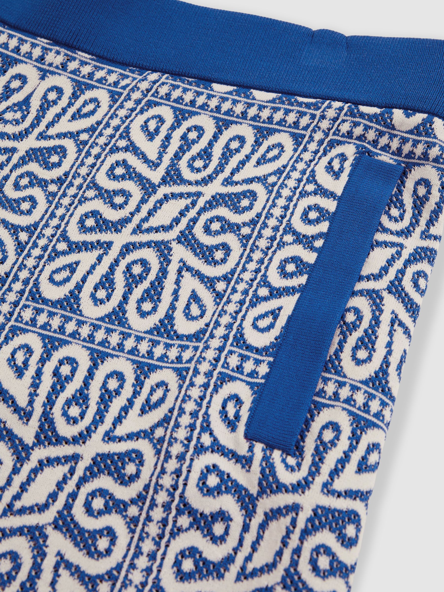 Tile Pattern Knit Shorts in Blue/White