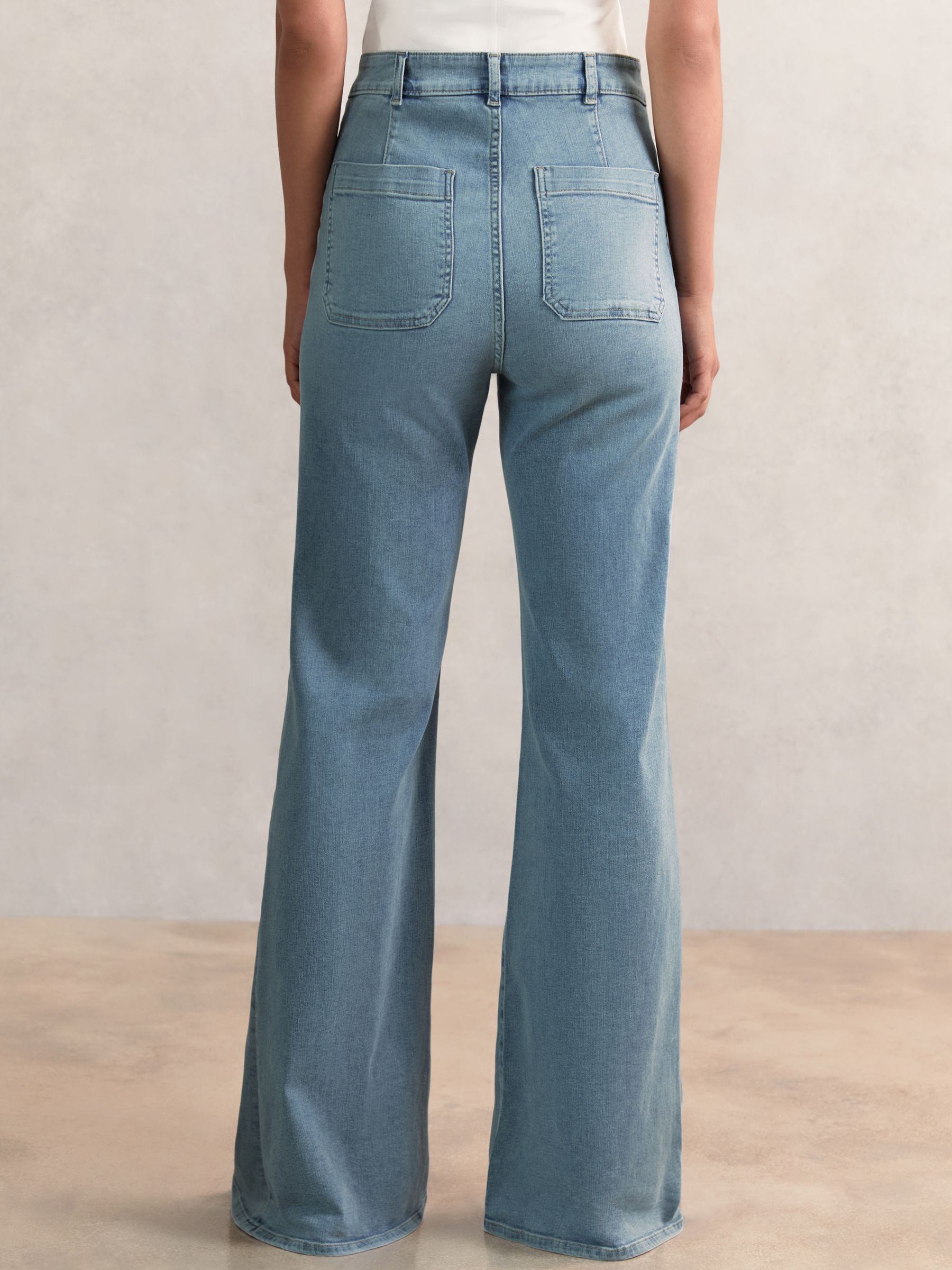 Patch-Pocket Flared Jeans in Light Blue