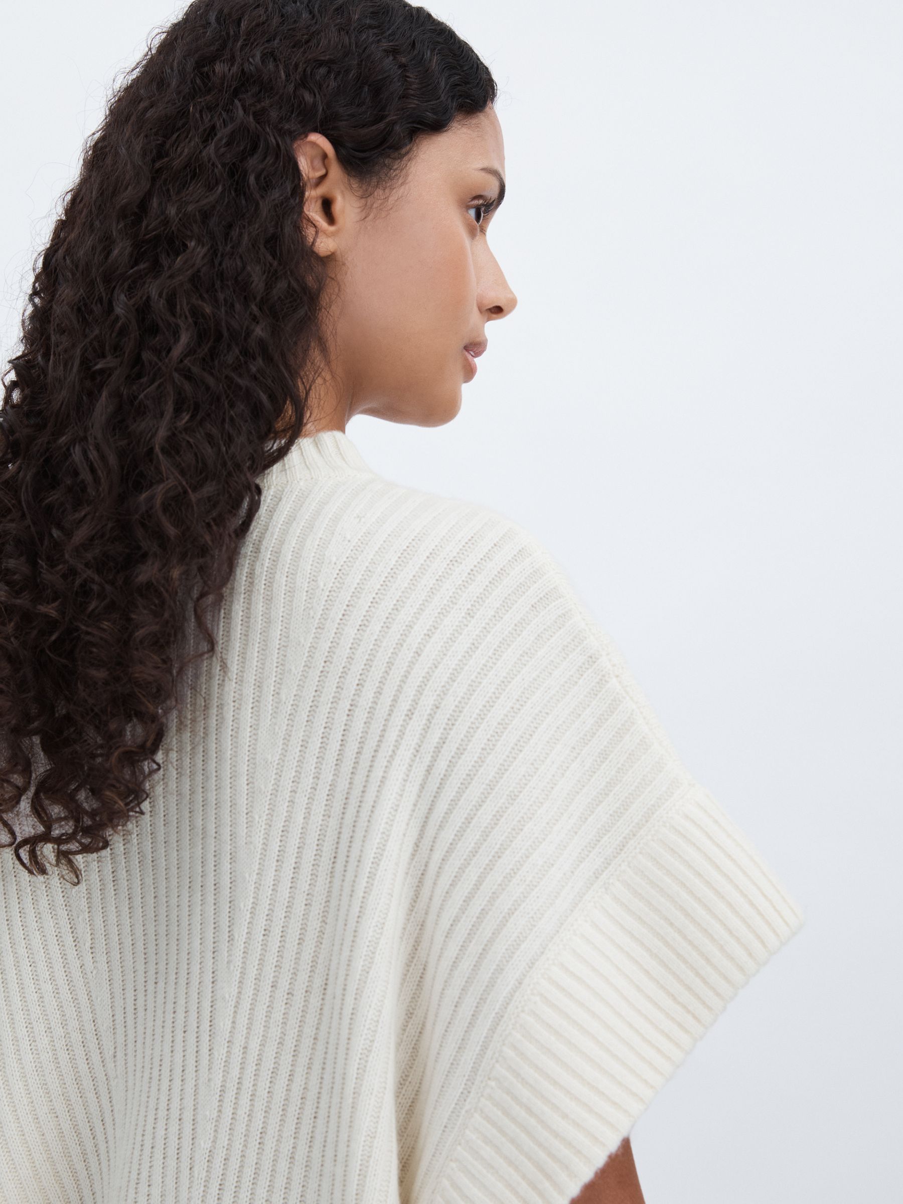 Wool Cashmere Ribbed Top in Cream
