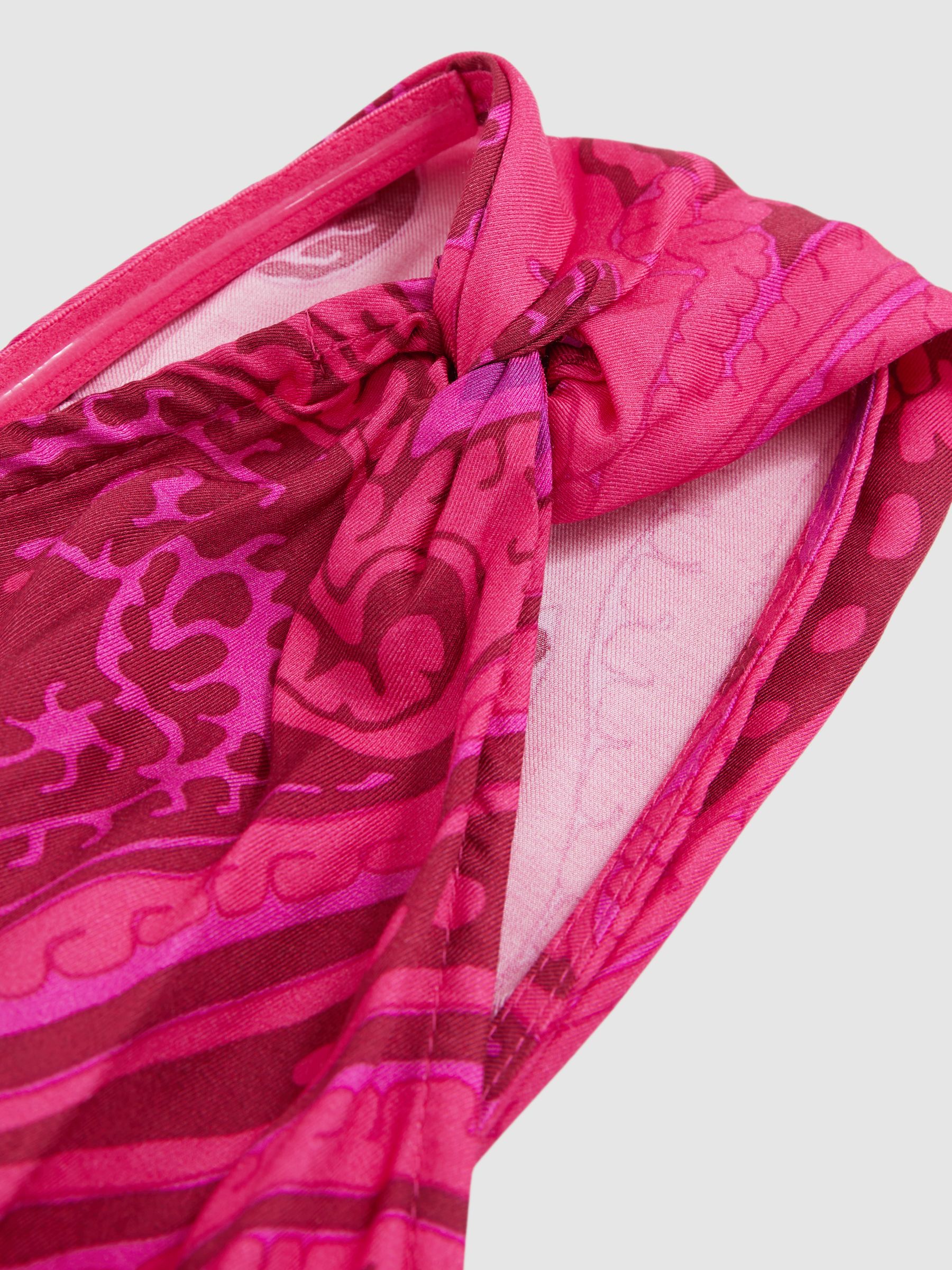 Paisley-Print One-Shoulder Midi Dress in Pink