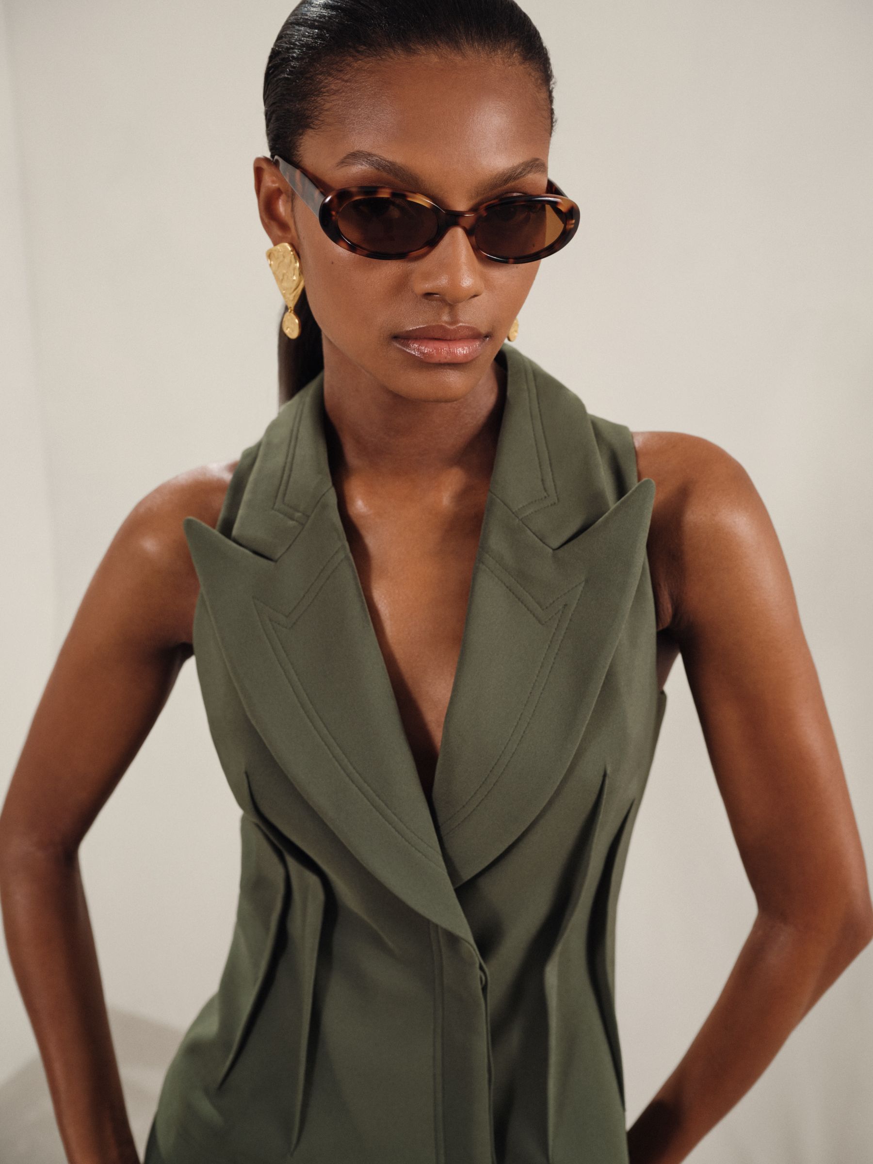 Acler Dark Olive Green Waistcoat Bodice Pleated Dress in Dark Olive Green