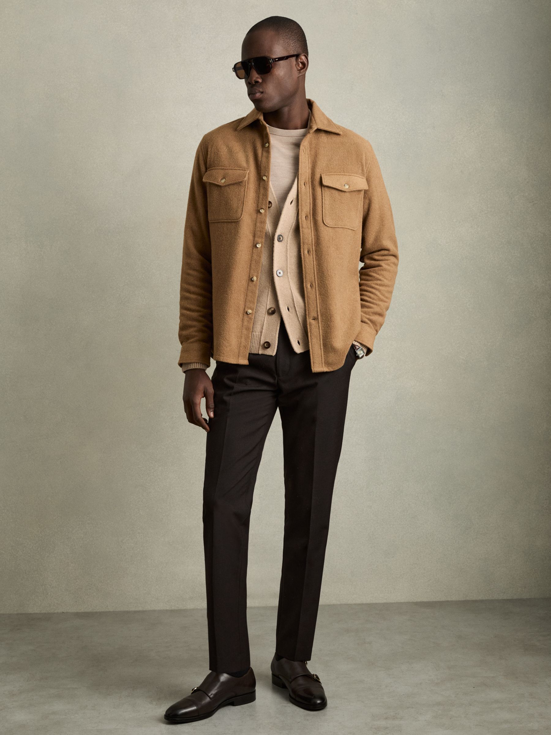 Twin-Pocket Overshirt With Wool in Camel