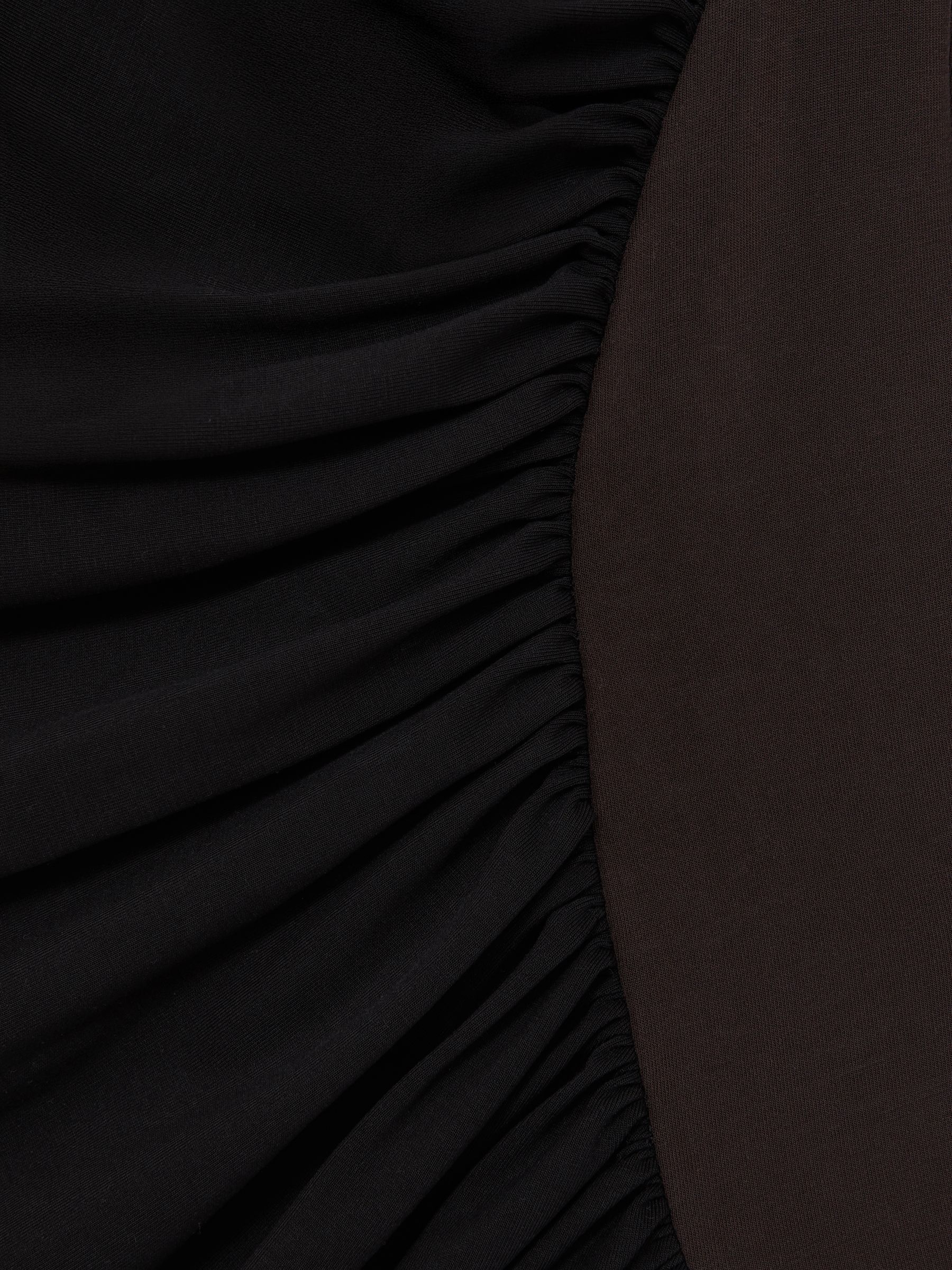 Stretch-Lyocell Panel Ruched Bodysuit in Black/Chocolate Brown