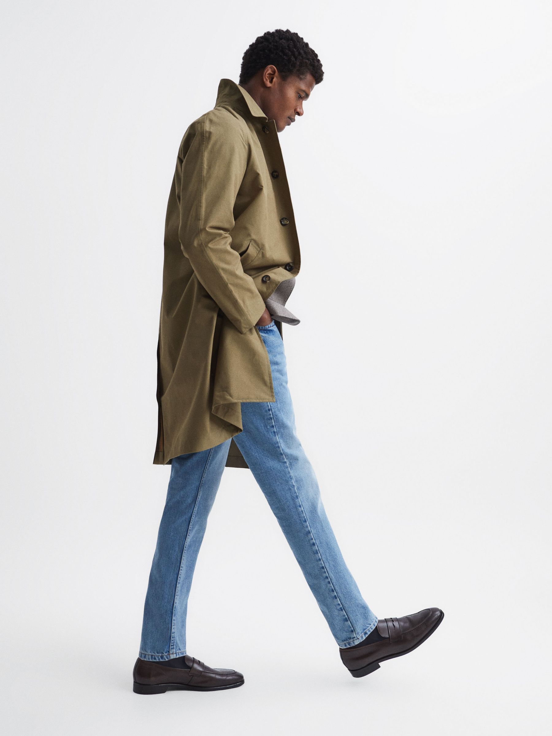 Private White Mid-Length Trench Coat in Sage