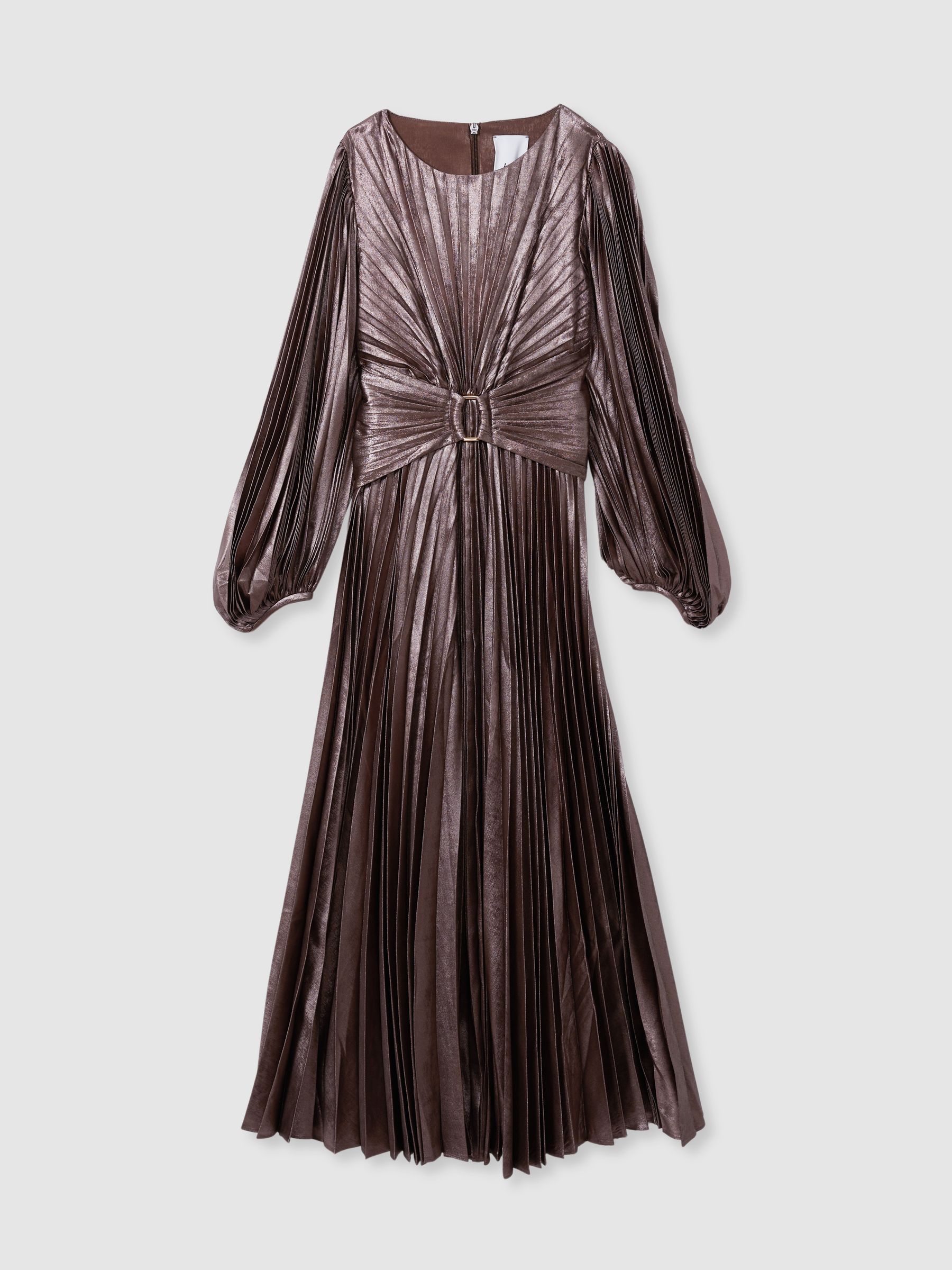 Acler Satin Pleated Midi Dress in Coffee
