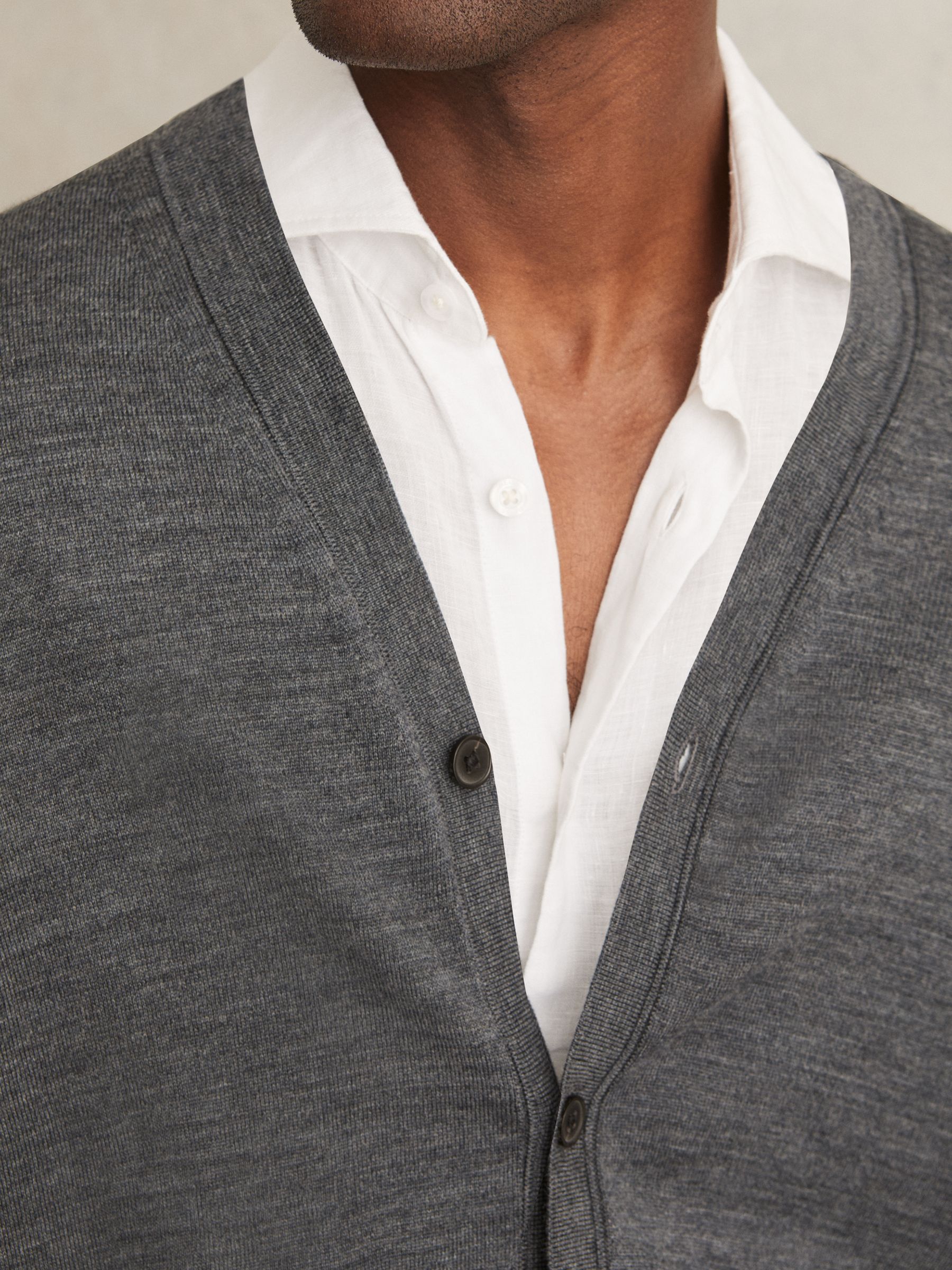 Merino Wool Button-Through Cardigan in Derby Grey Melange