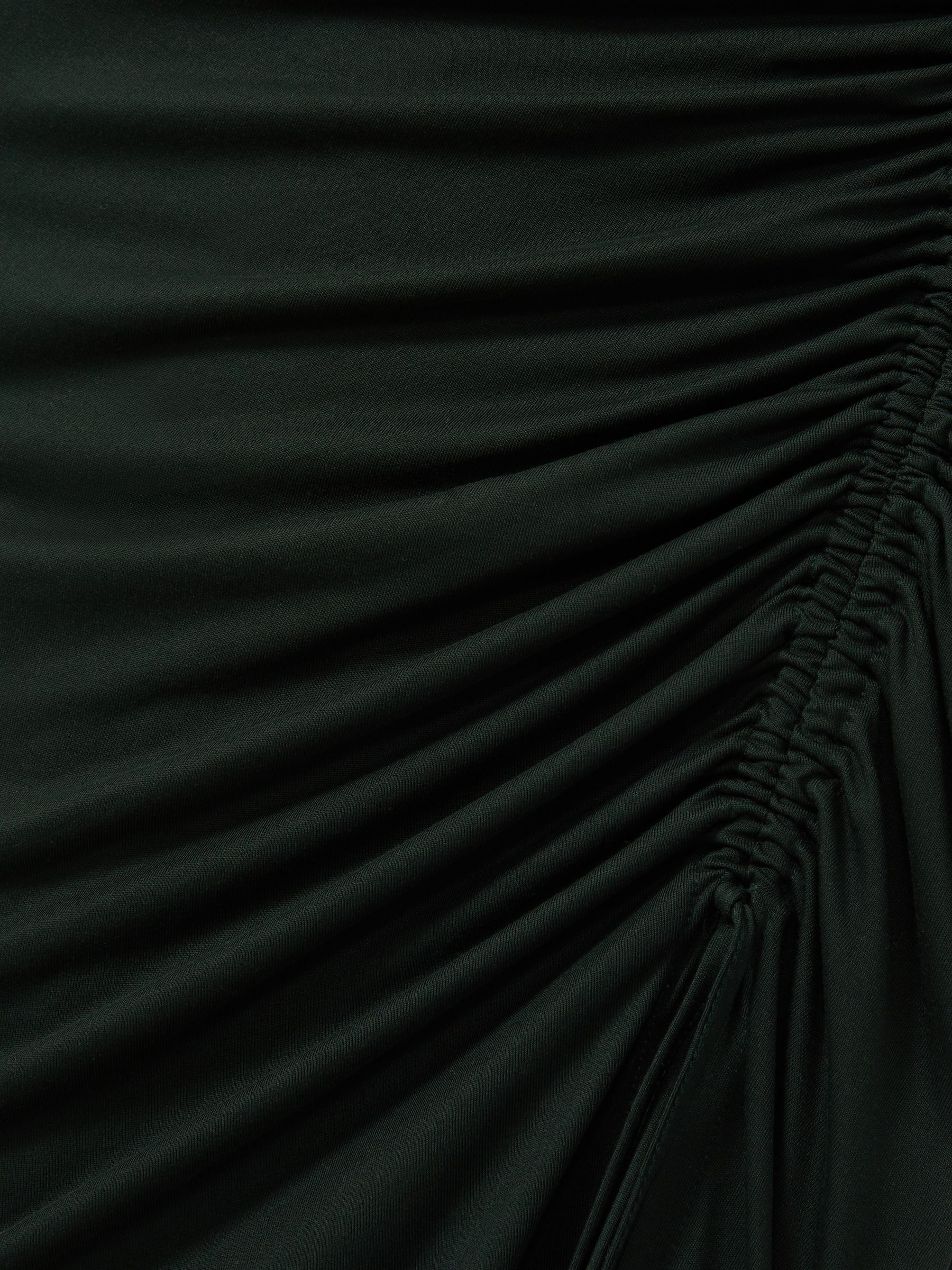 Jersey Ruched Midi Dress in Dark Green