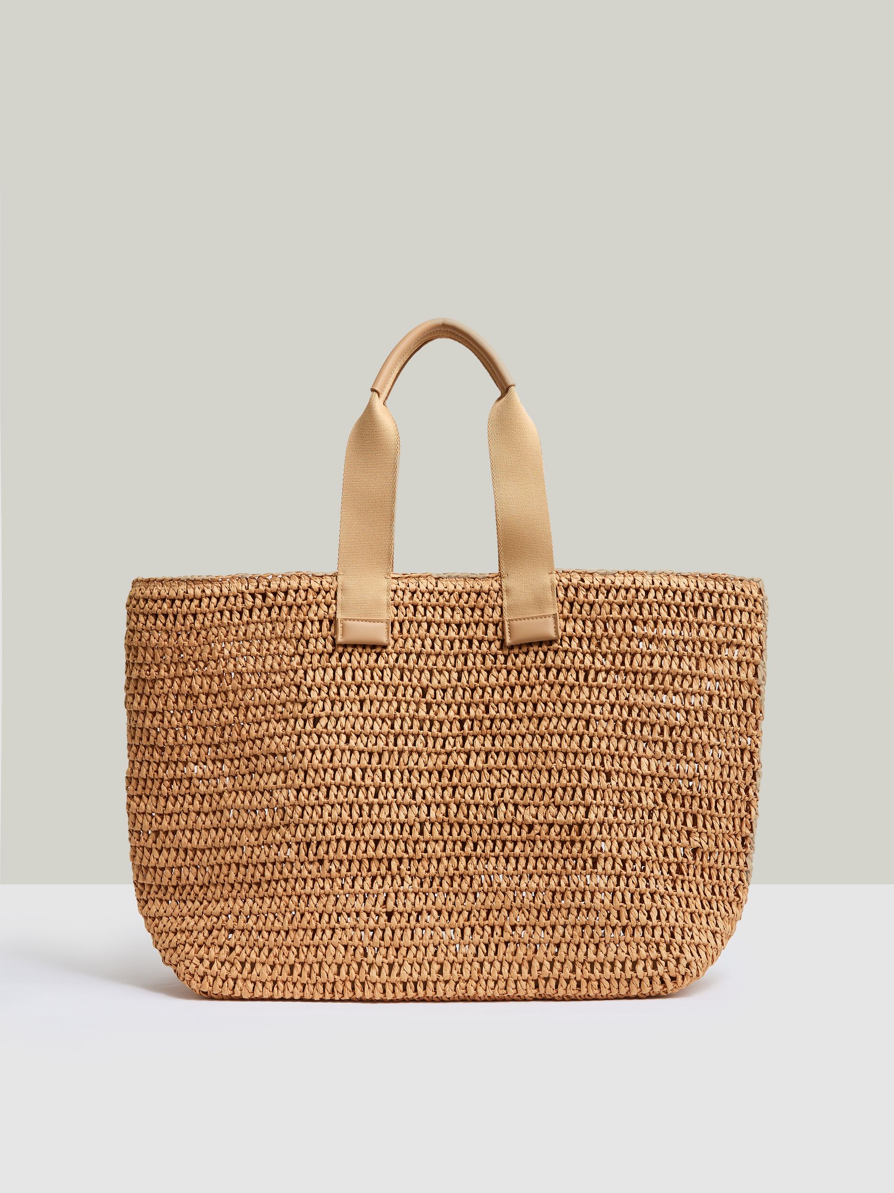 Crochet Raffia Tote Bag in Tan