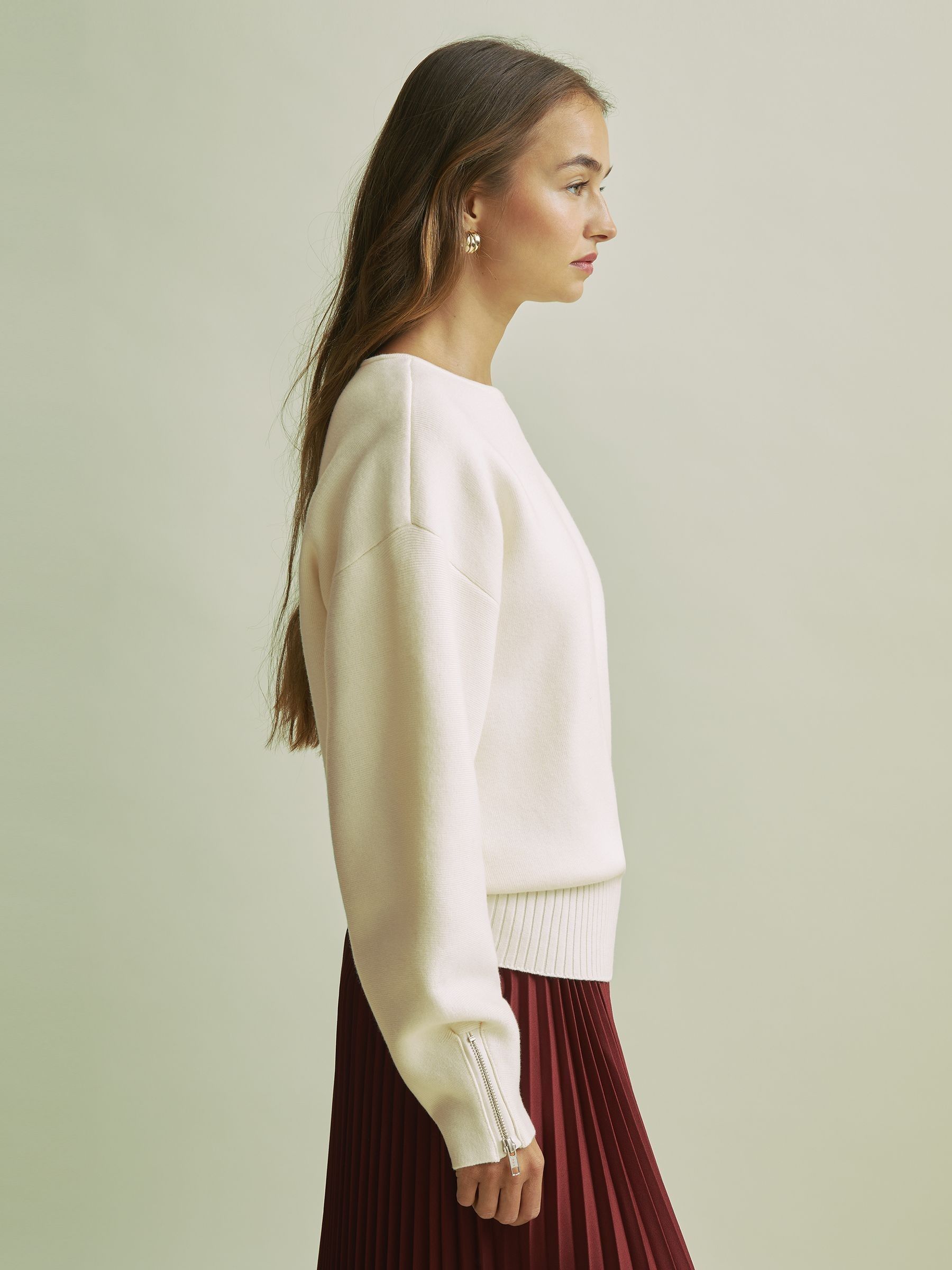 Florere Wool Blend Boxy Blouson Sleeve Jumper in Vanilla