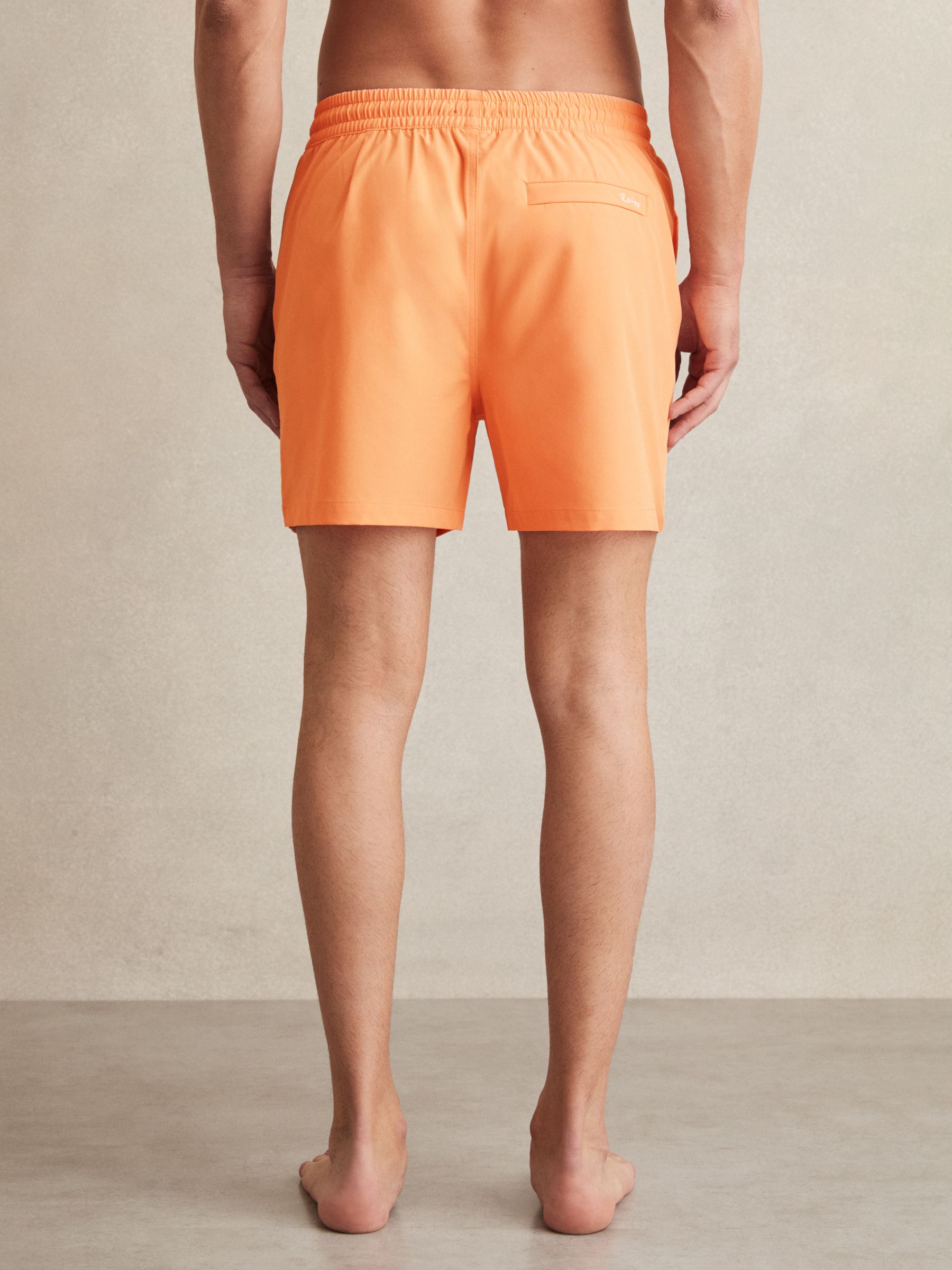 Drawstring Swim Shorts in Coral Orange