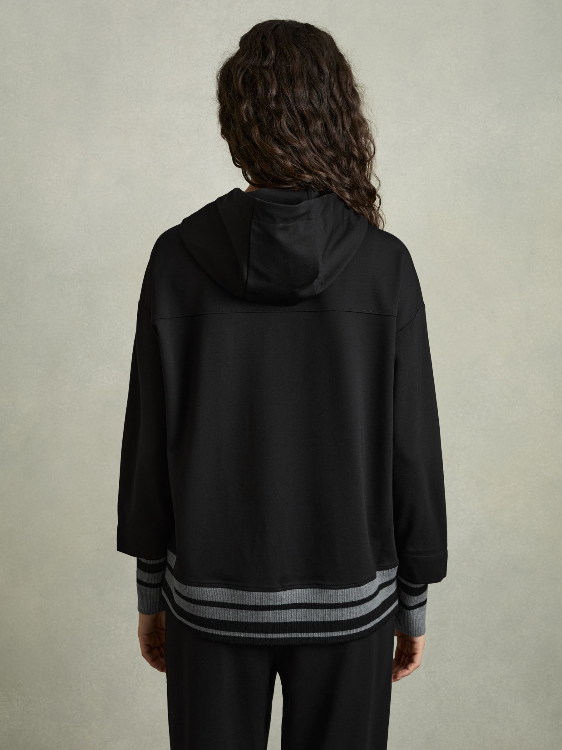 Drawstring Jersey Hoodie in Black/Charcoal
