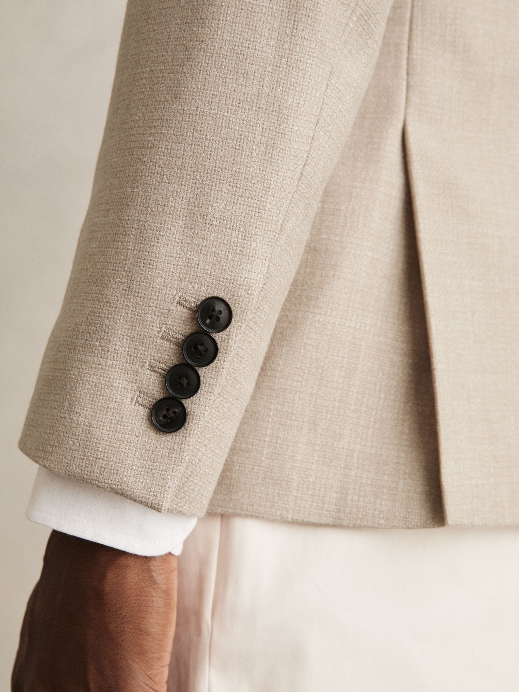 Slim-Fit Single-Breasted Wool-Blend Textured Blazer in Oatmeal