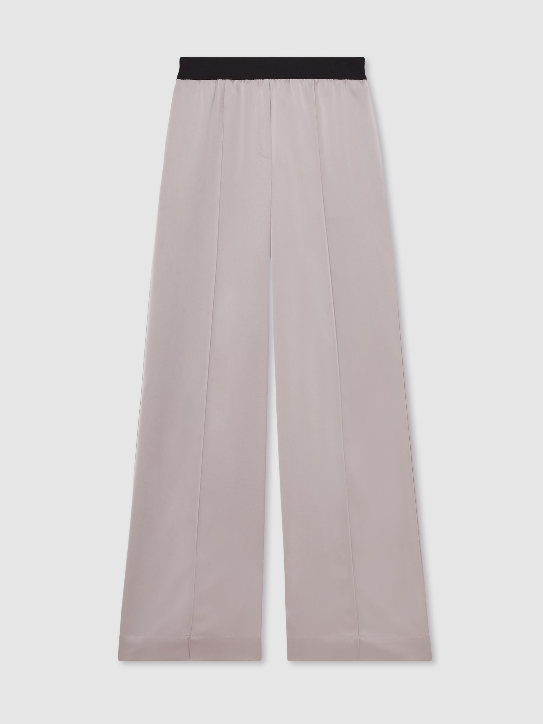 Satin Wide Leg Elastic Waist Trousers in Grey