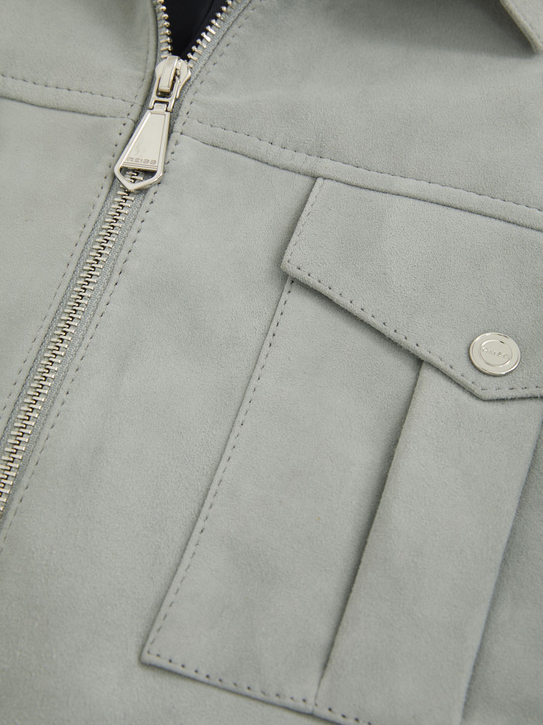 Suede Zip-Through Jacket in Soft Blue