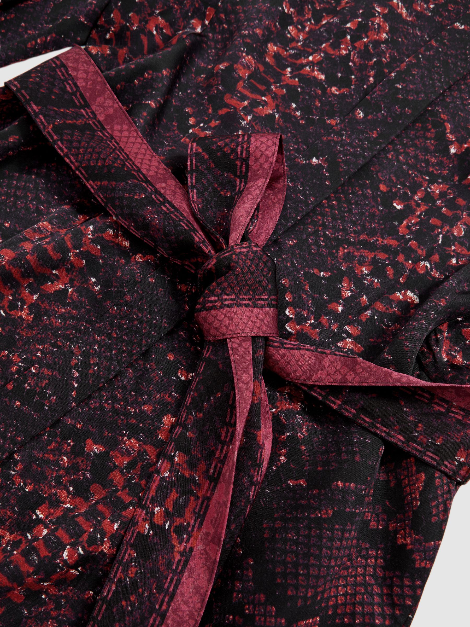 Snake-Print Belted Shirt Dress in Burgundy/Black