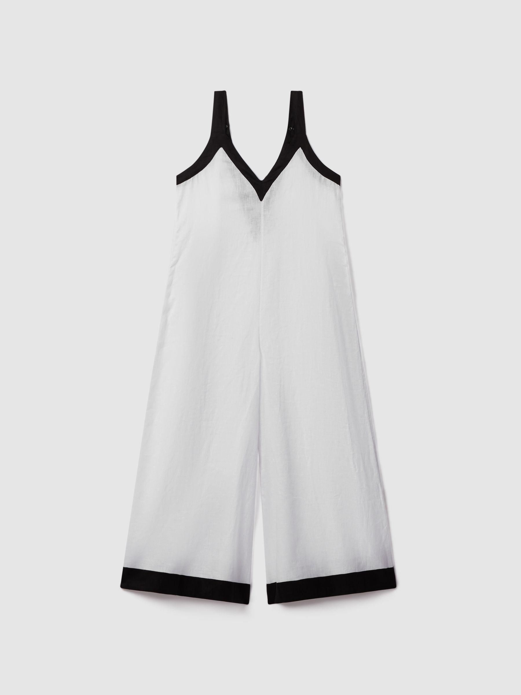 Linen Wide Leg Playsuit in White/Navy