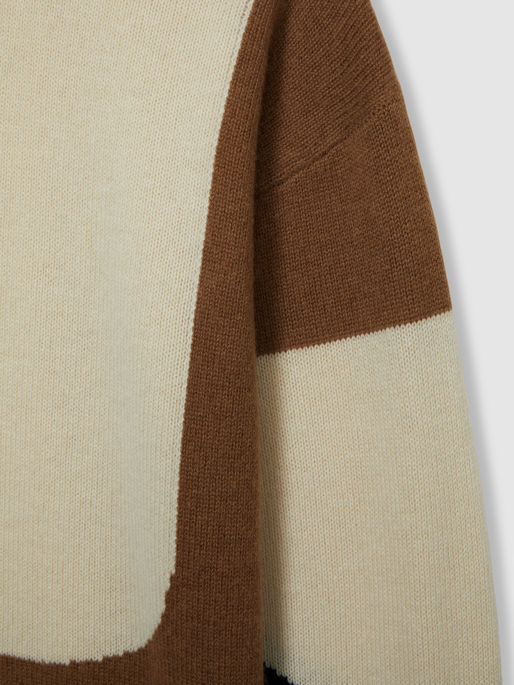 Wool-Cashmere Colourblock-Intarsia Jumper in Cream/Brown