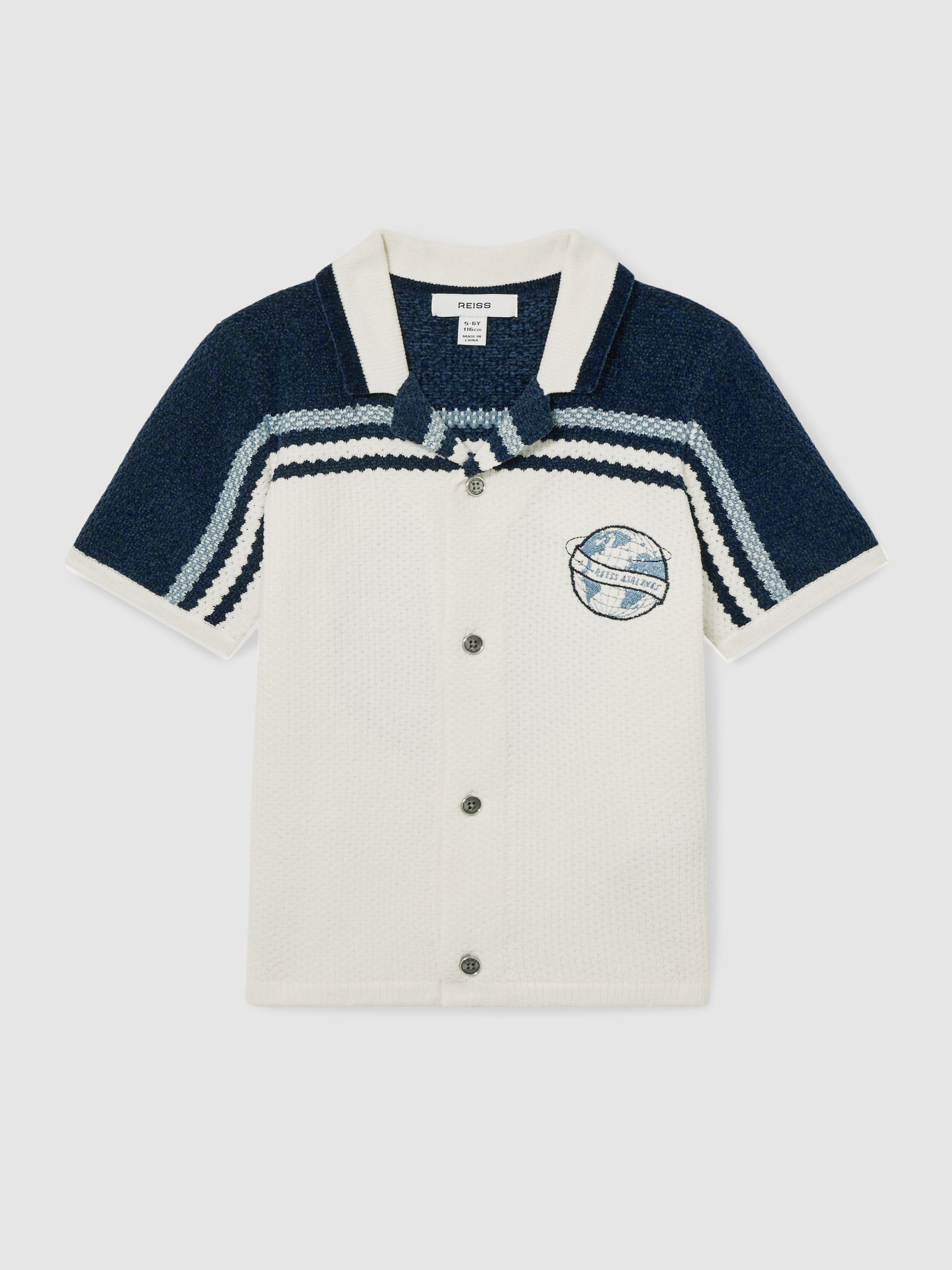 3-9 yrs Chenille Airlines Embroidery Shirt in Navy/Airforce Blue/White