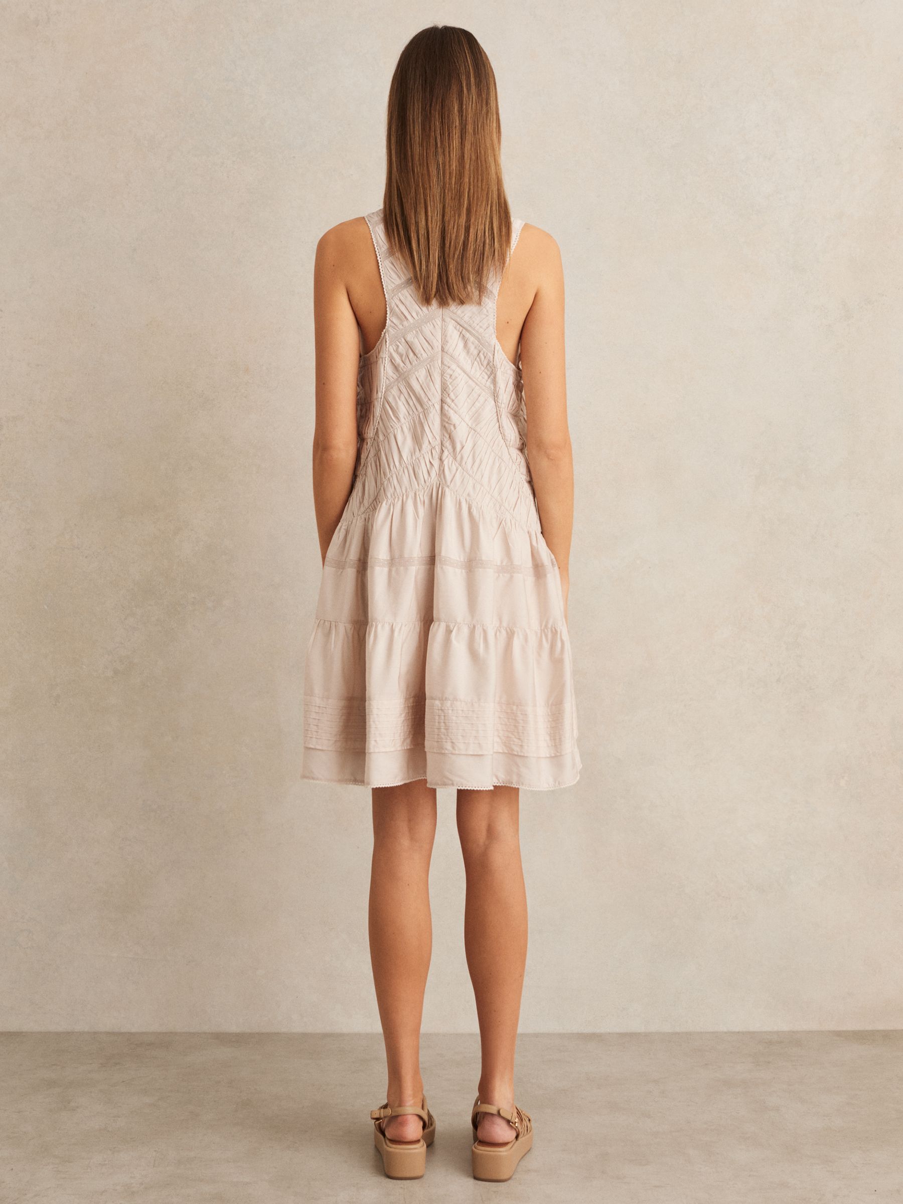 Shirred Ruffle Hem Mini Dress in Neutral