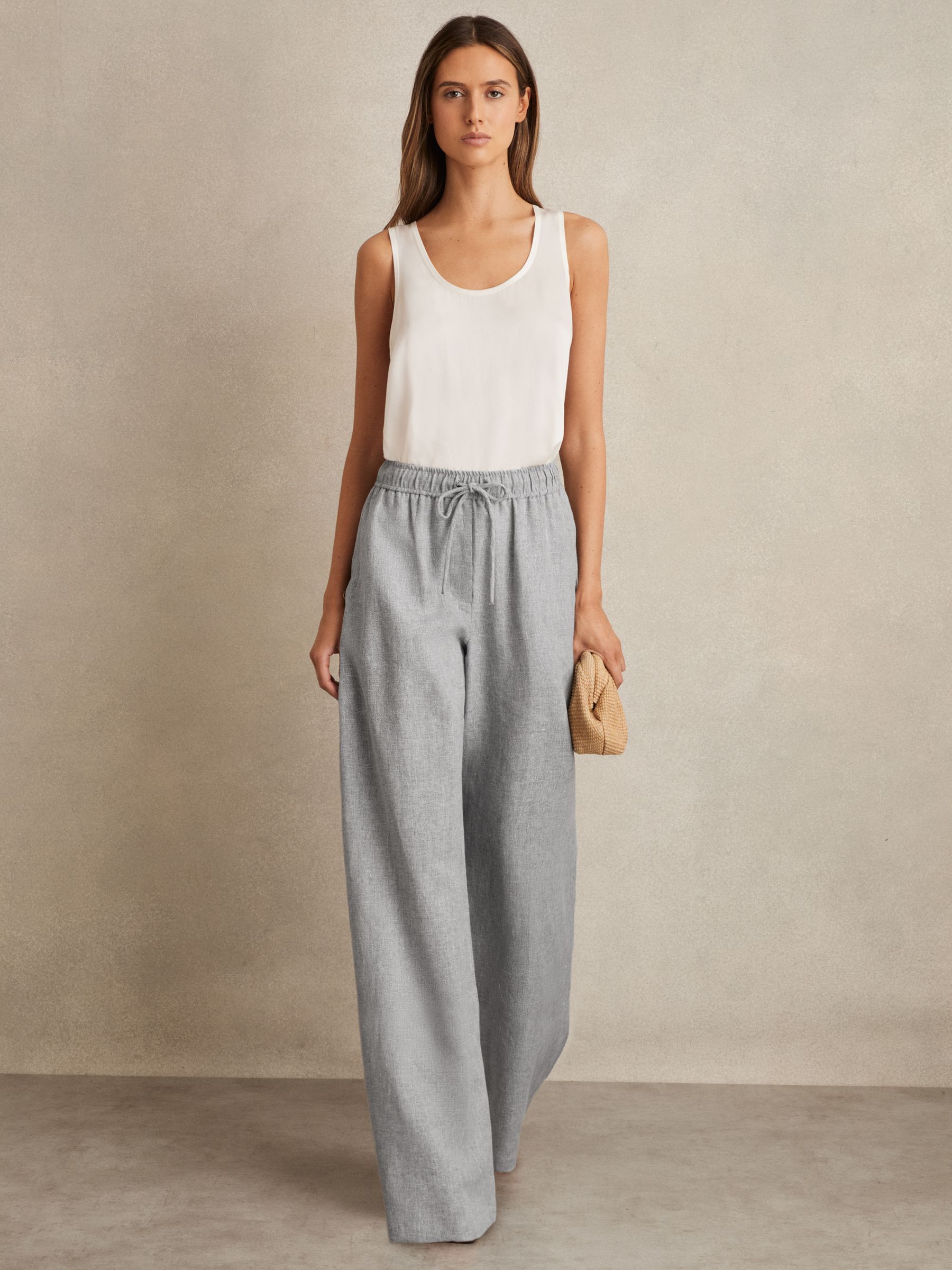 Petite Linen-Blend Wide-Leg Trousers in Blue