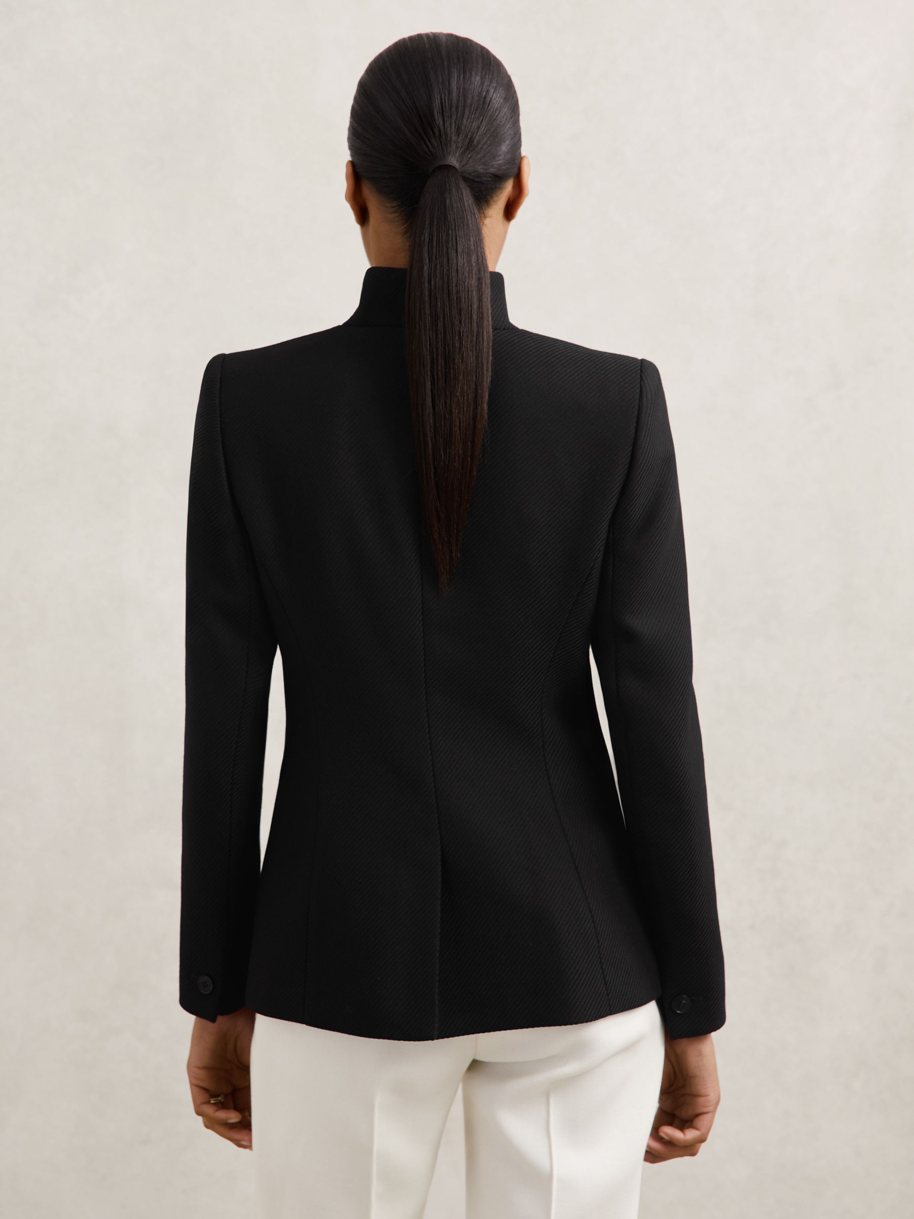 Wool-Blend Wrapover Blazer in Black