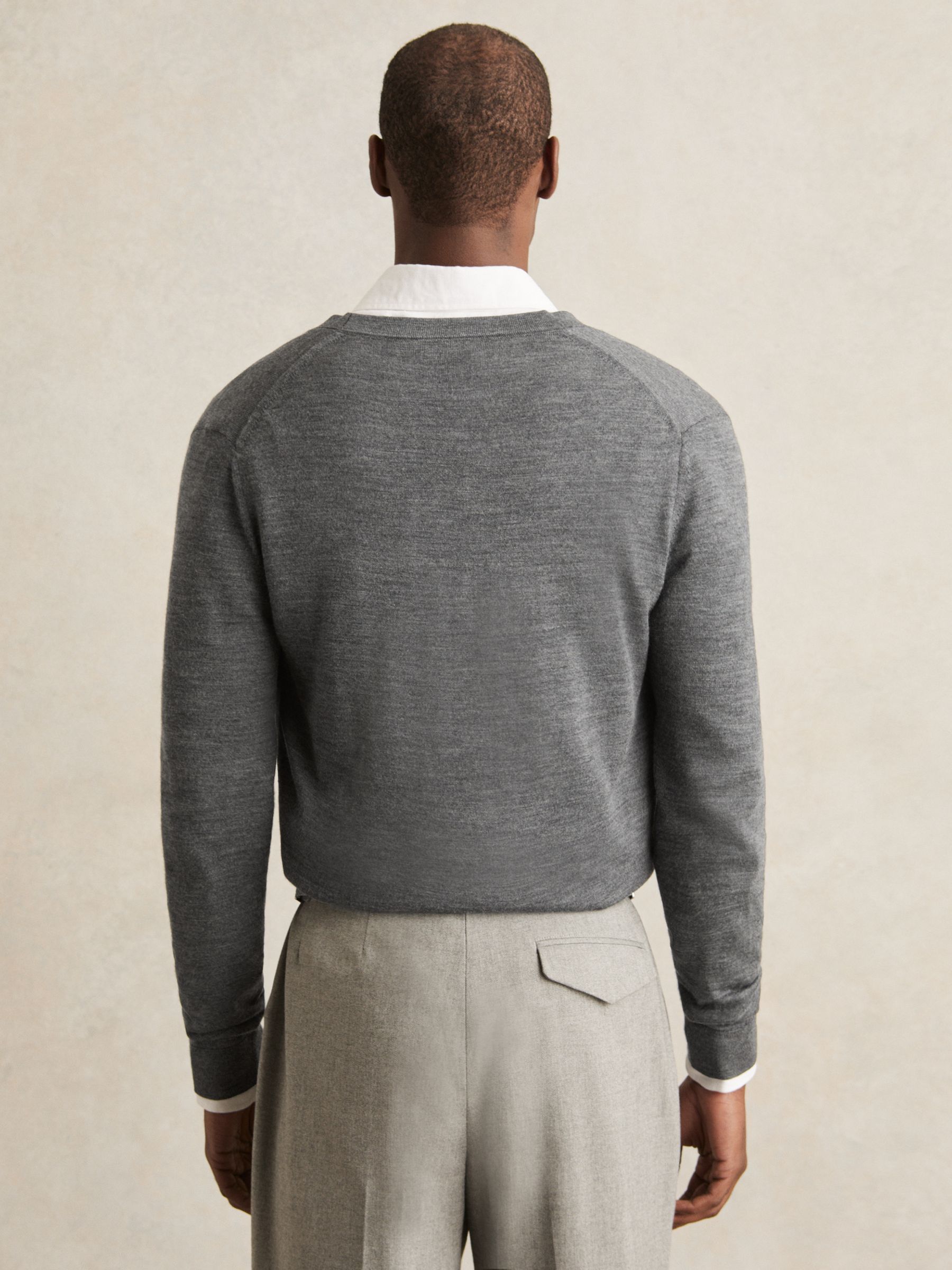 Merino Wool Button-Through Cardigan in Derby Grey Melange