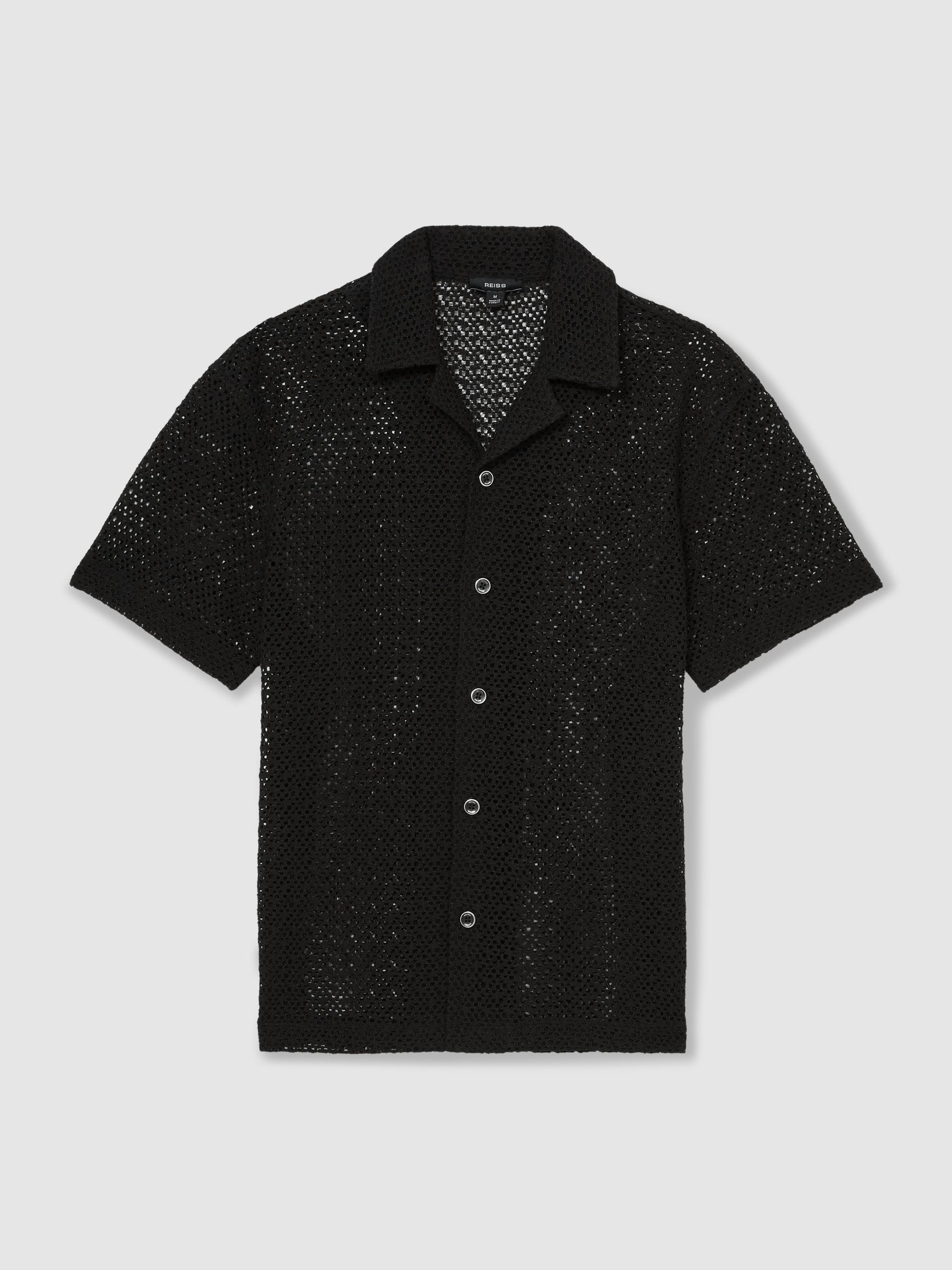 Crochet Cuban Collar Shirt in Black
