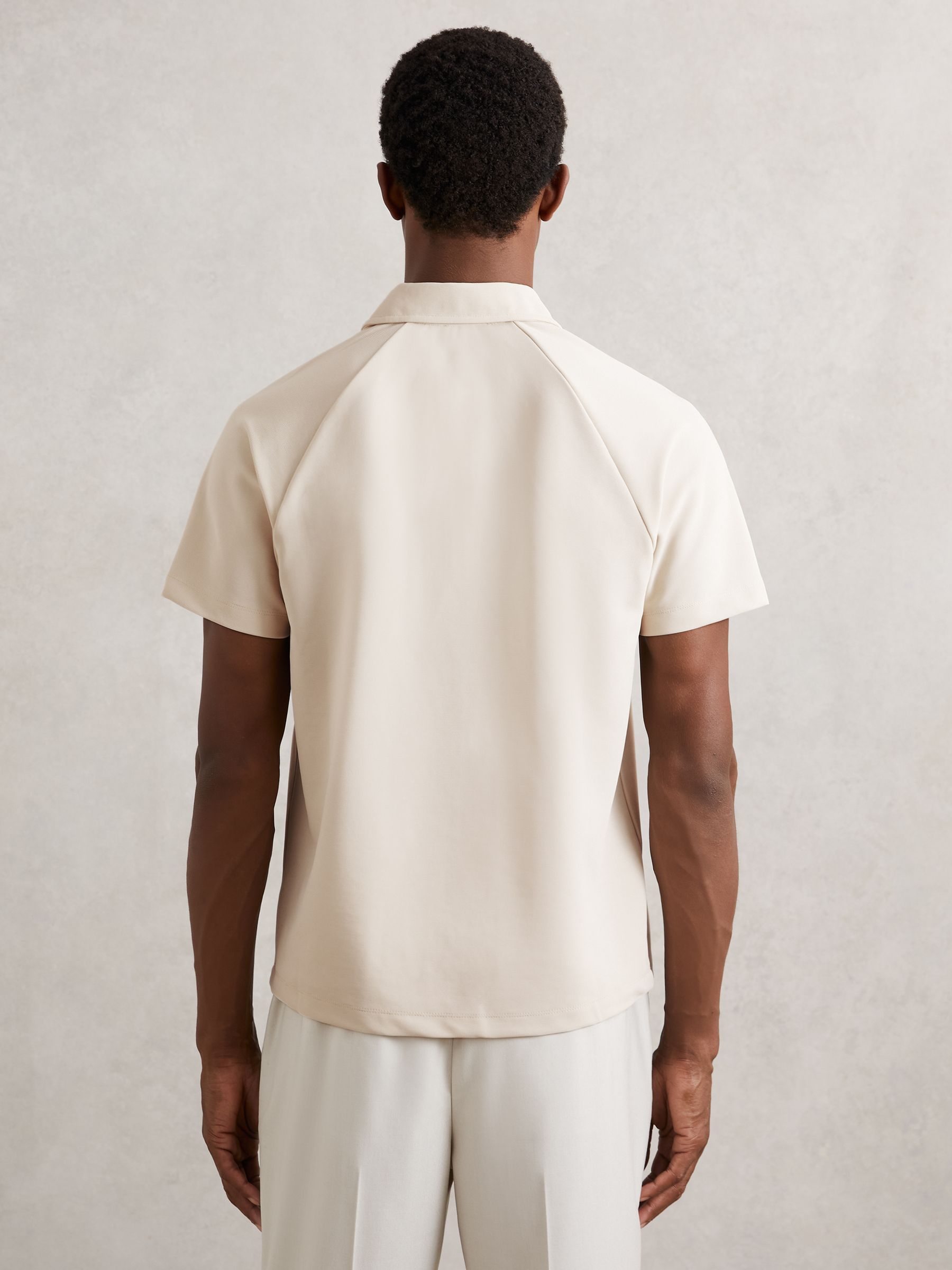 Textured Raglan Half-Zip Polo Shirt in Stone