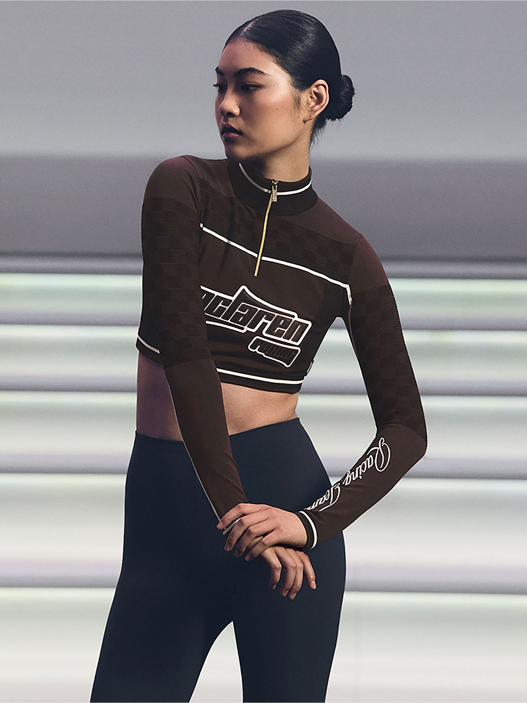 McLaren F1 Team Half-Zip Crop Top in Chocolate Brown