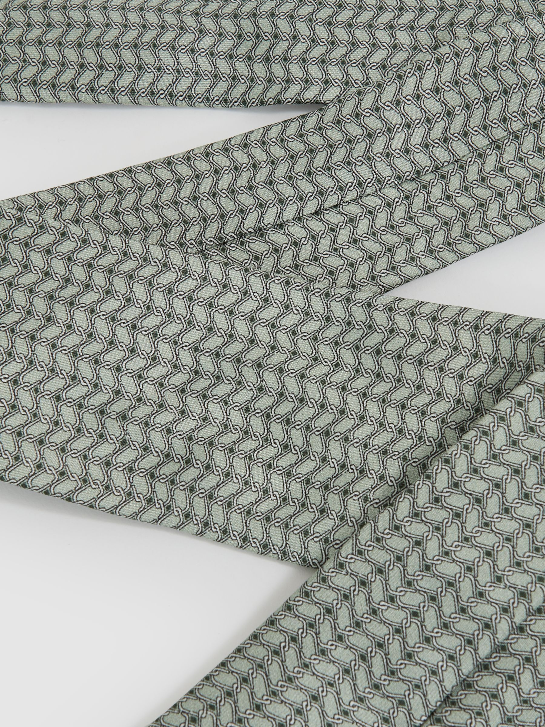 Silk Geometric-Chain Print Tie in Sage