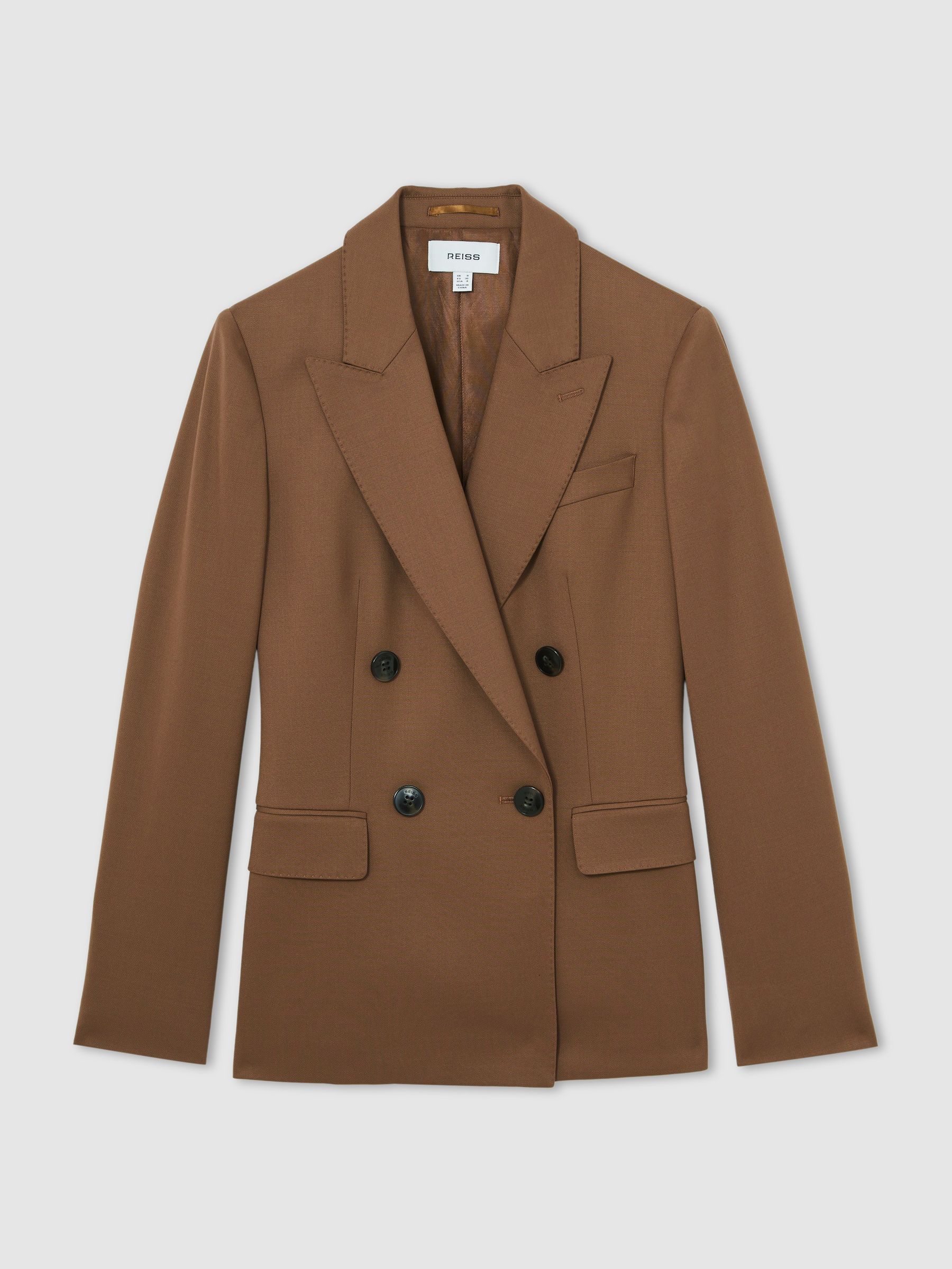 Petite Wool-Blend Double-Breasted Suit Blazer in Tan