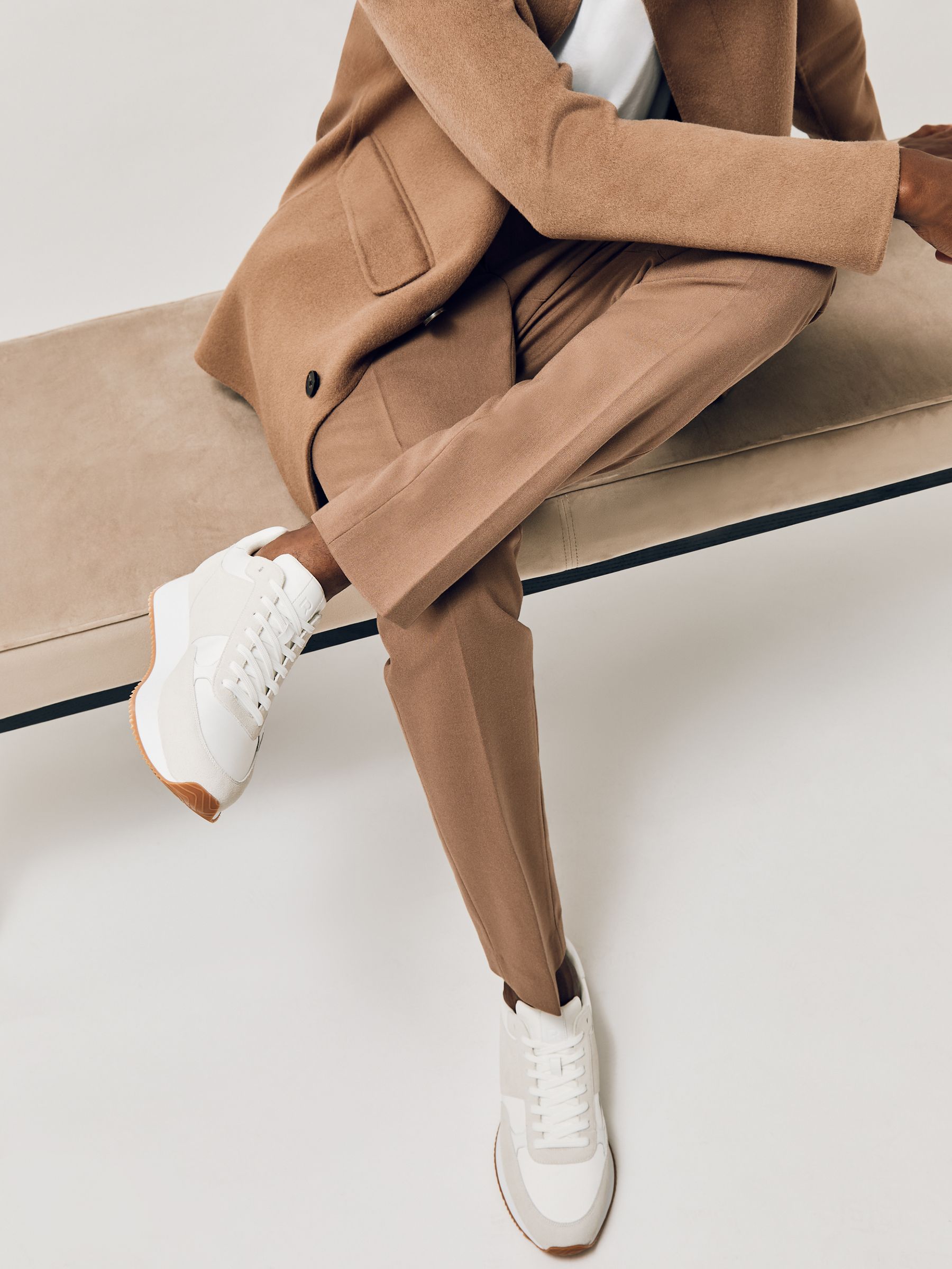 Suede Lace-Up Running Trainers in White