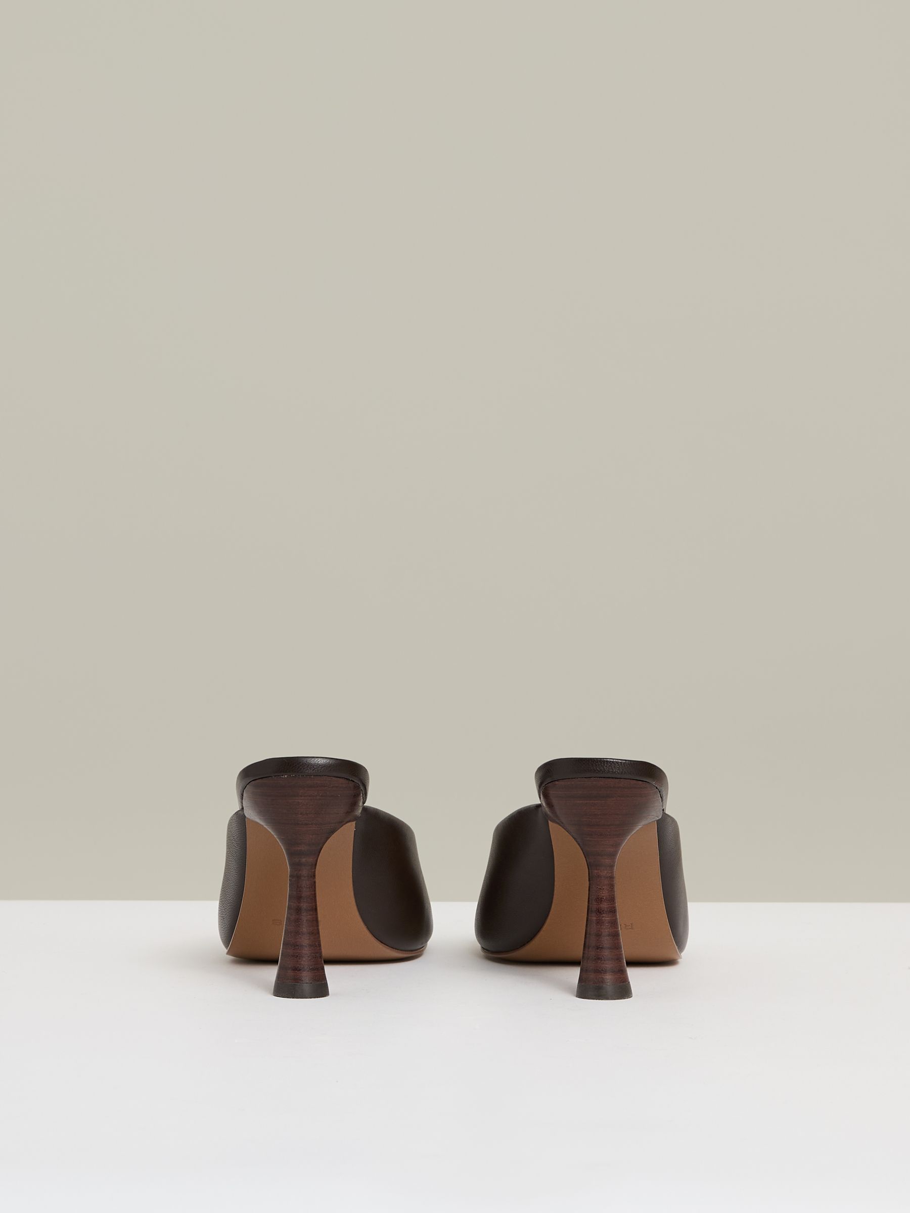 Leather Heeled Mules in Chocolate
