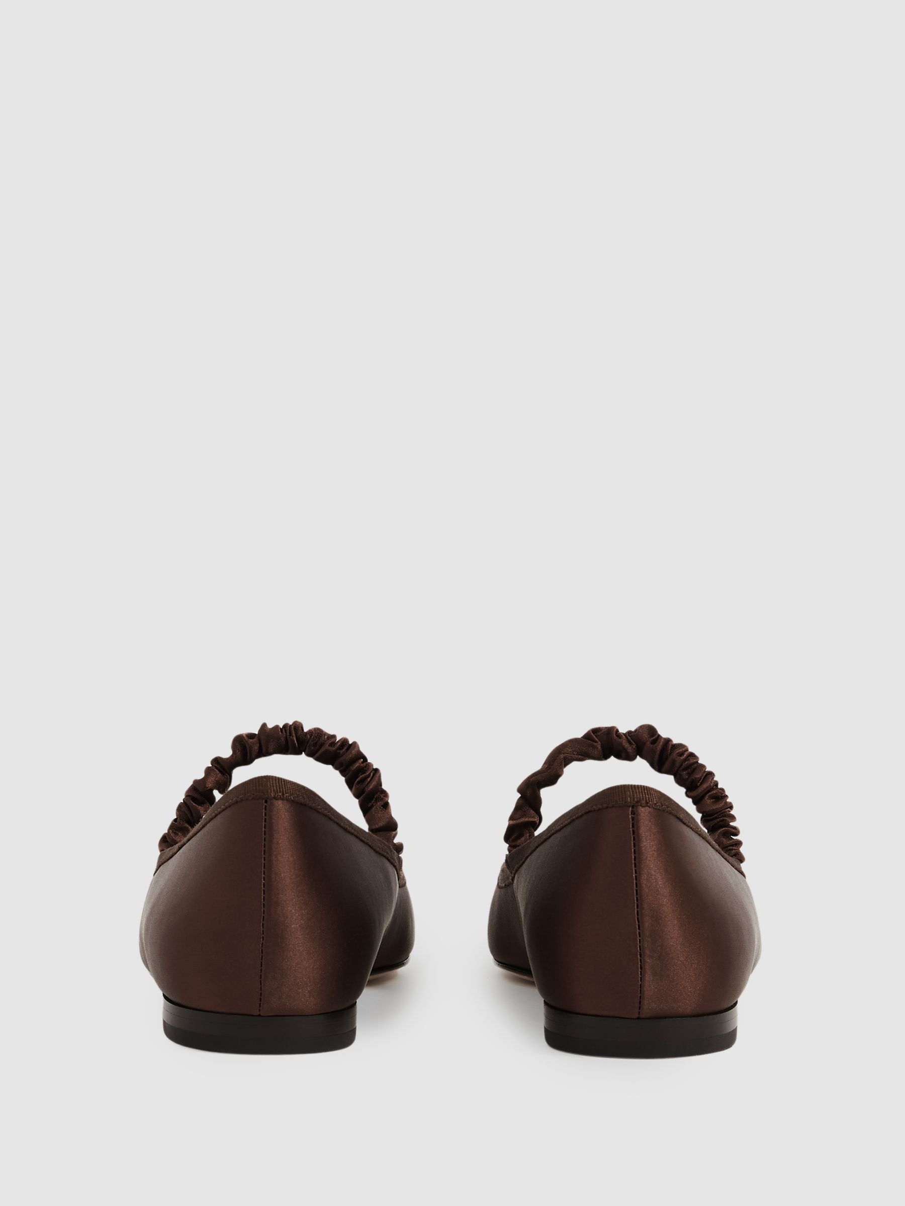 Paige Satin Ballerina Shoes in Chocolate