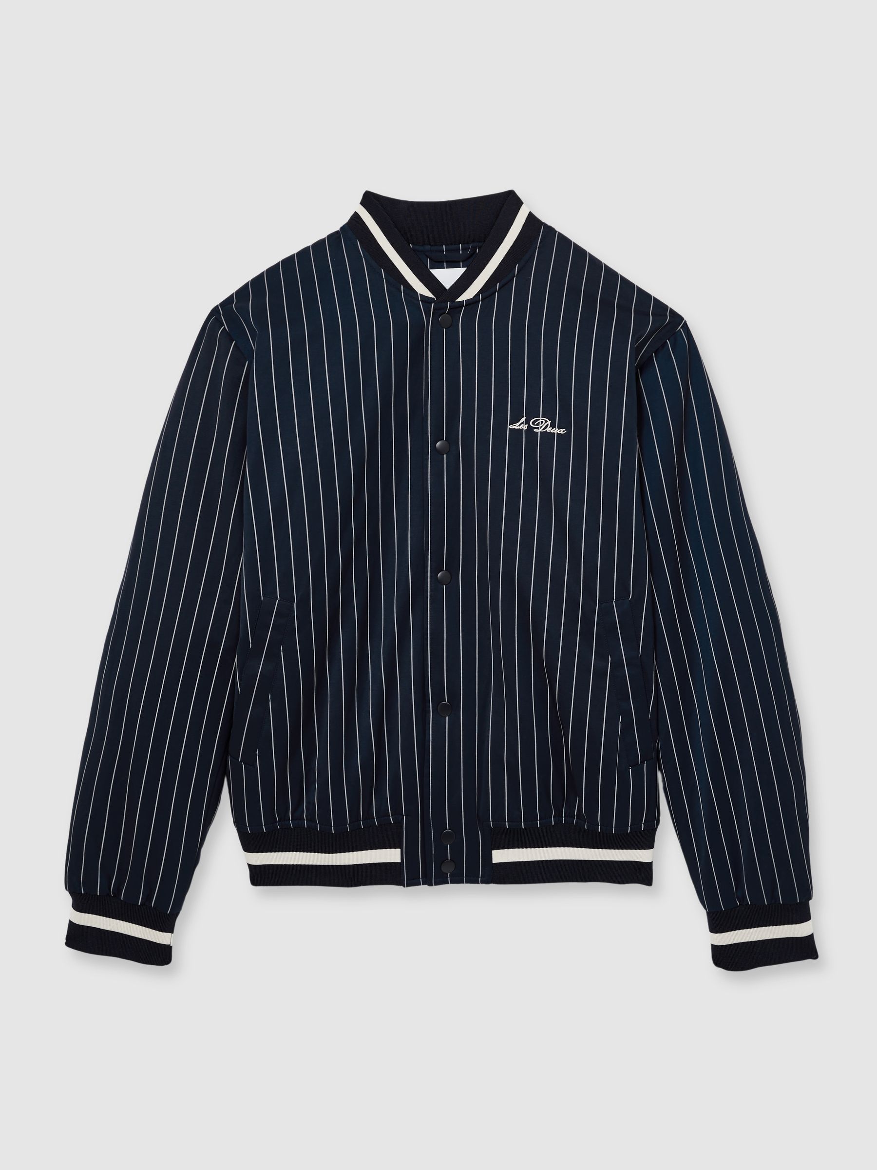 Les Deux Technical Varsity Jacket in Navy Stripe