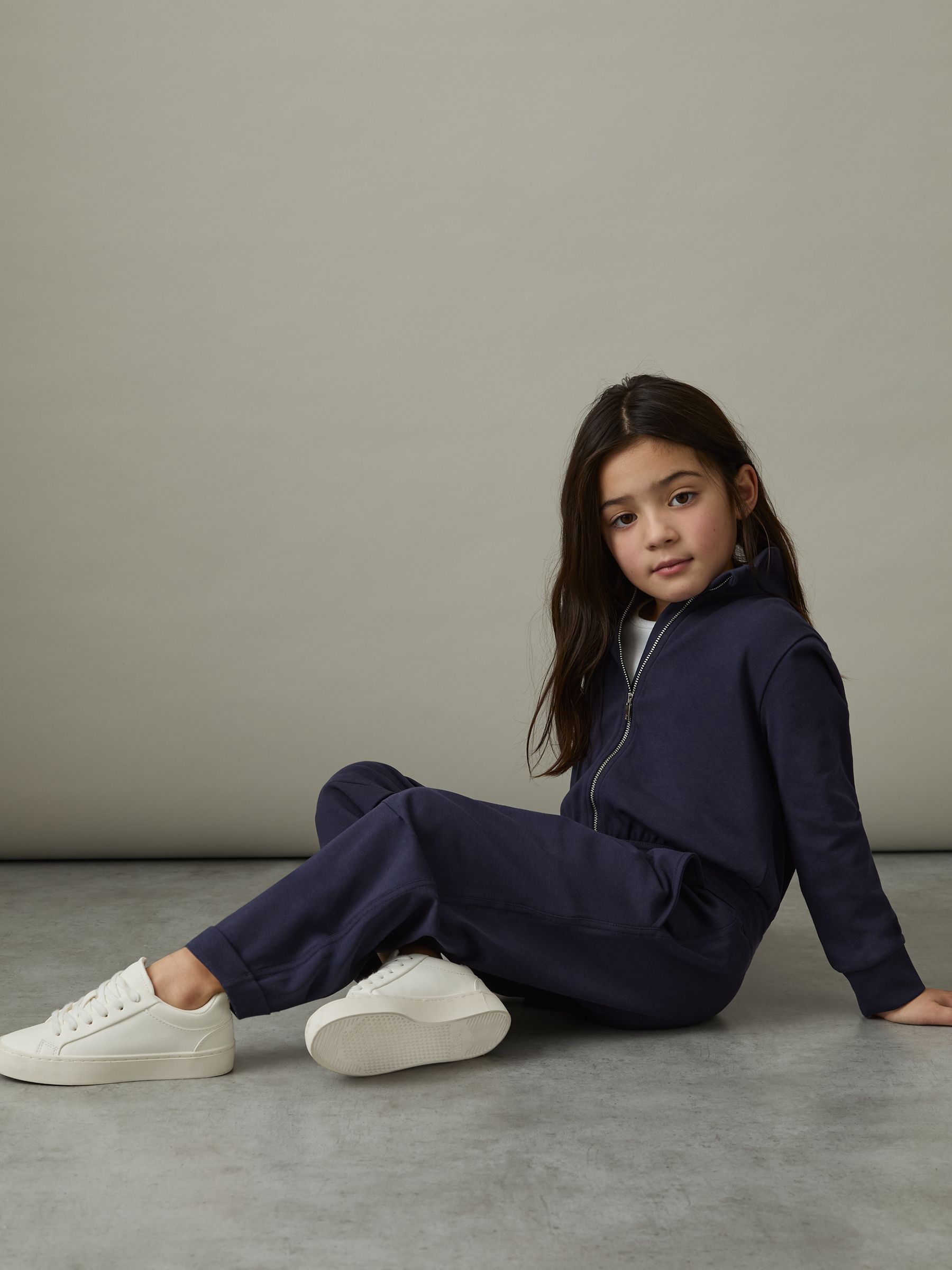 9-13 yrs Jersey High Collar Jumpsuit in Navy