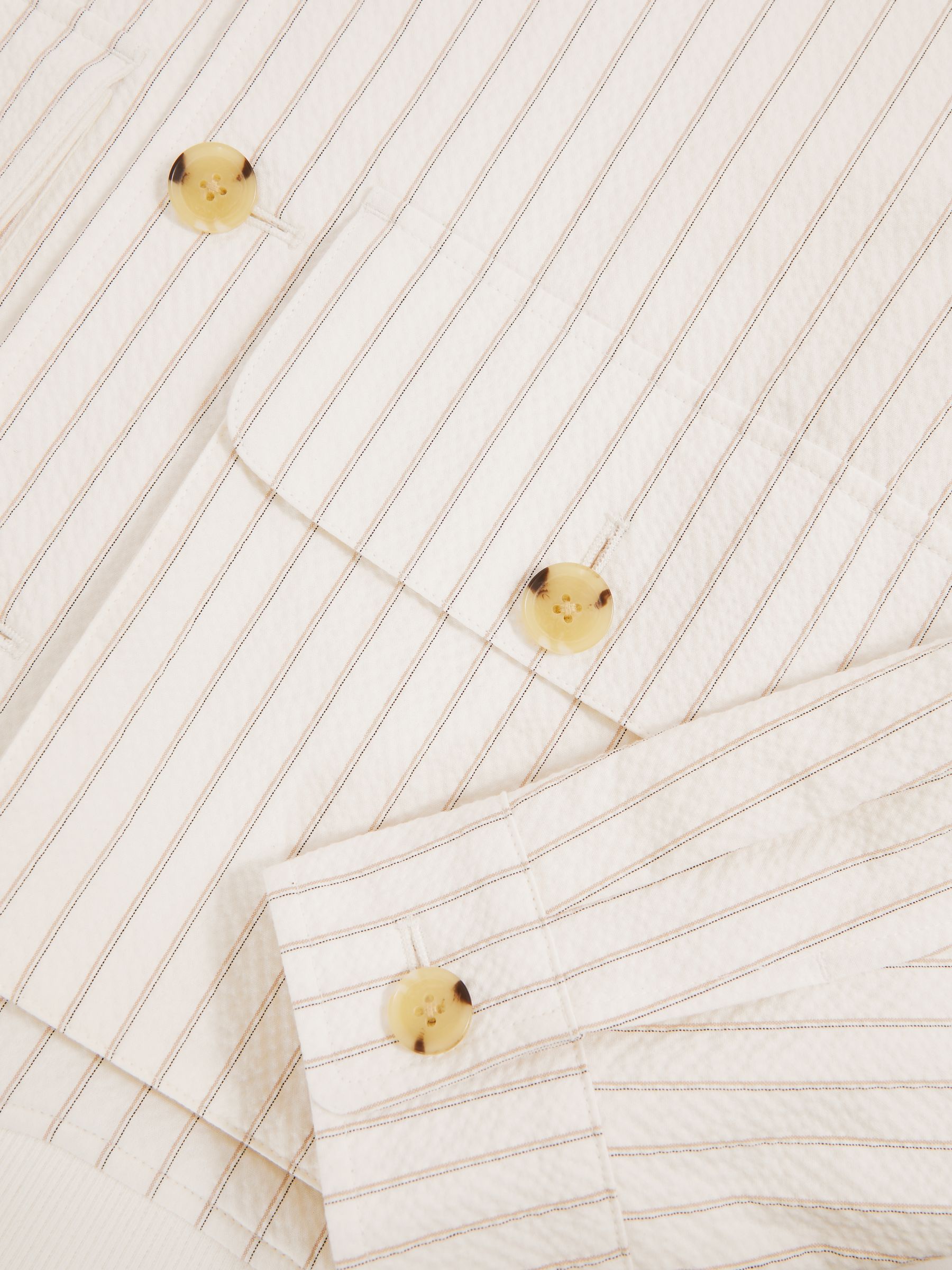 Cotton-Blend Pinstripe Harrington Jacket in Off White/Taupe Brown