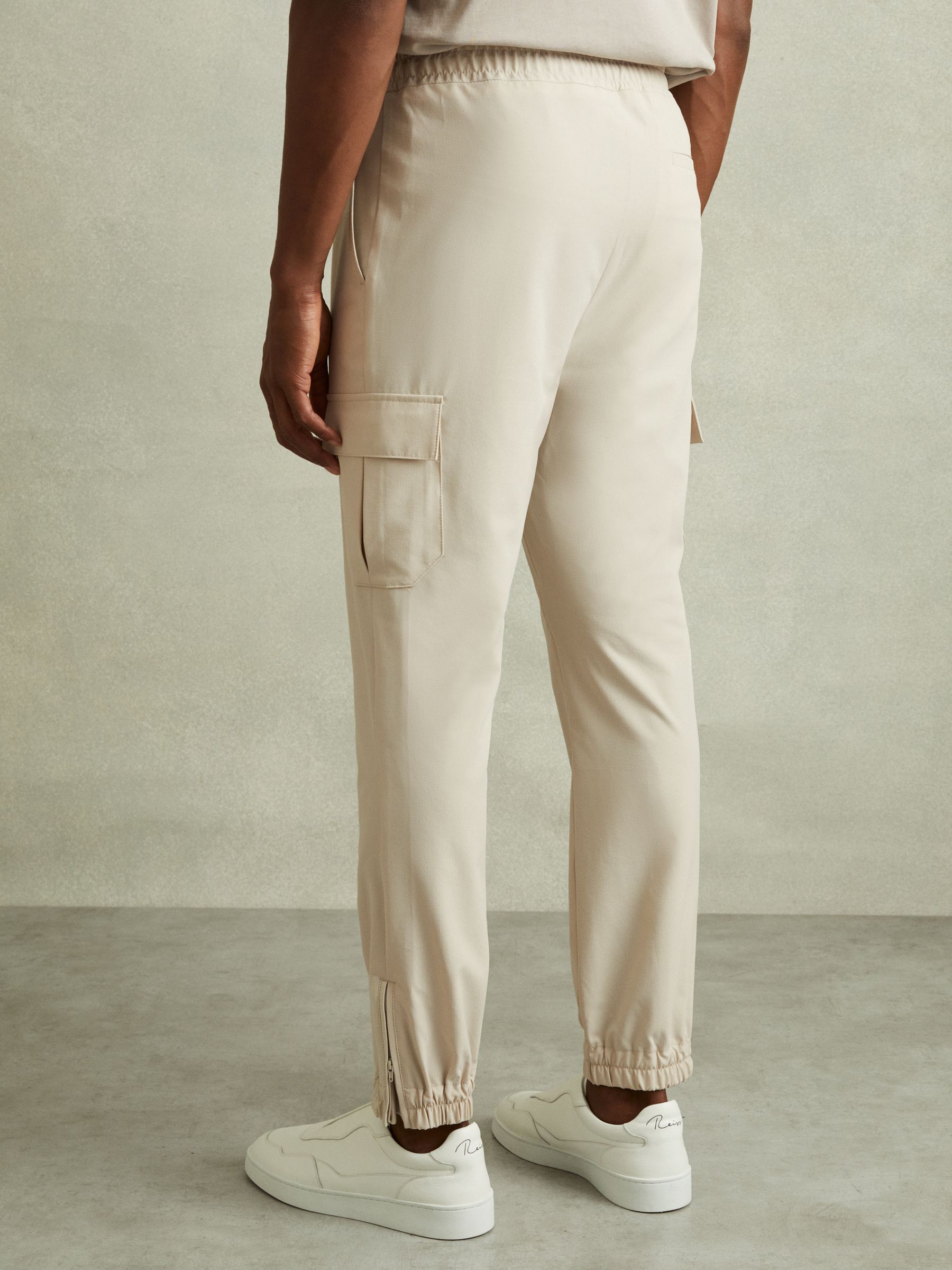 Elasticated Cargo Trousers in Stone
