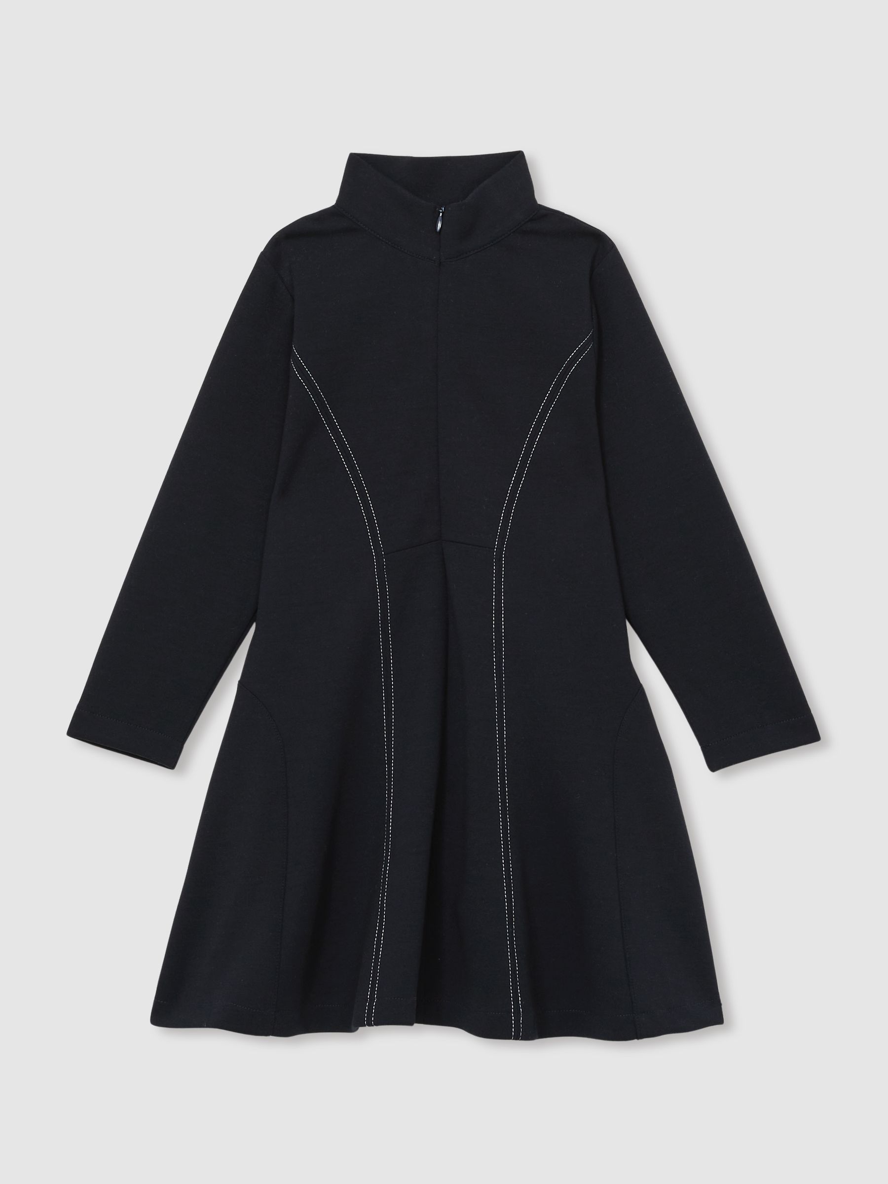 4-9 yrs Jersey Contrast-Stitch Flared Dress in Navy