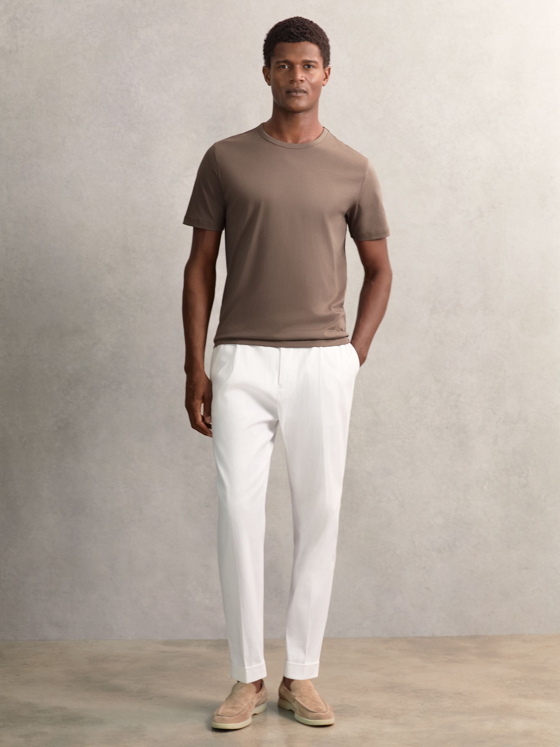 Airwater-Cotton Crew-Neck T-Shirt in Taupe Brown