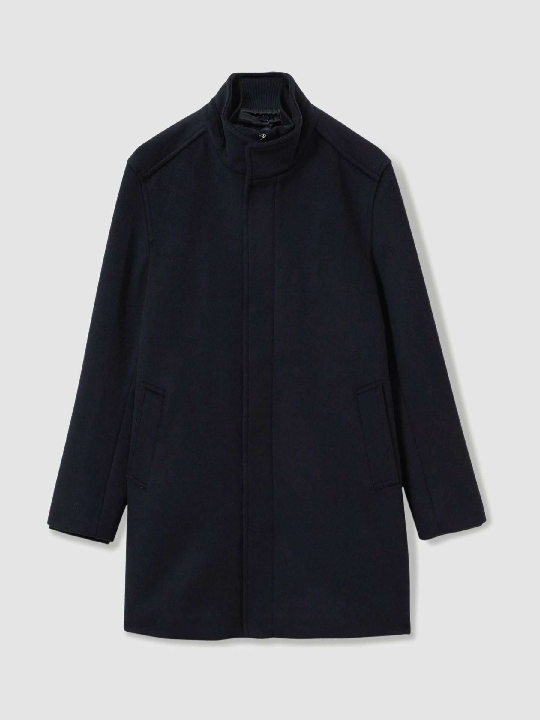Wool-Blend Hybrid Coat in Navy