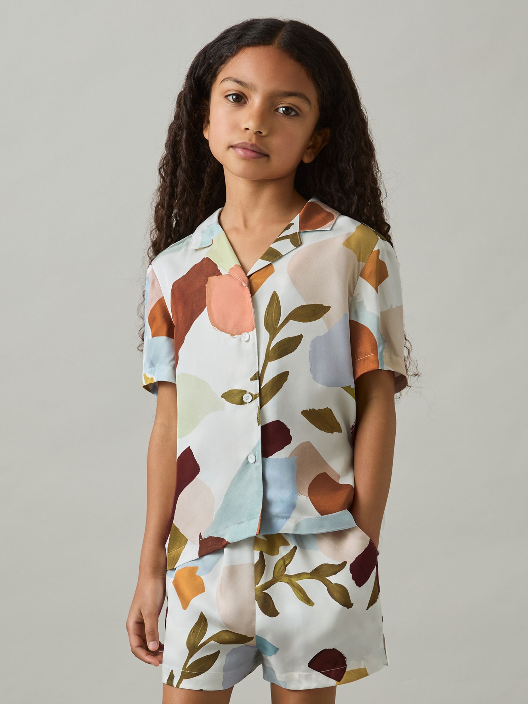 9-13 yrs Printed Cuban Collar Shirt in Multi
