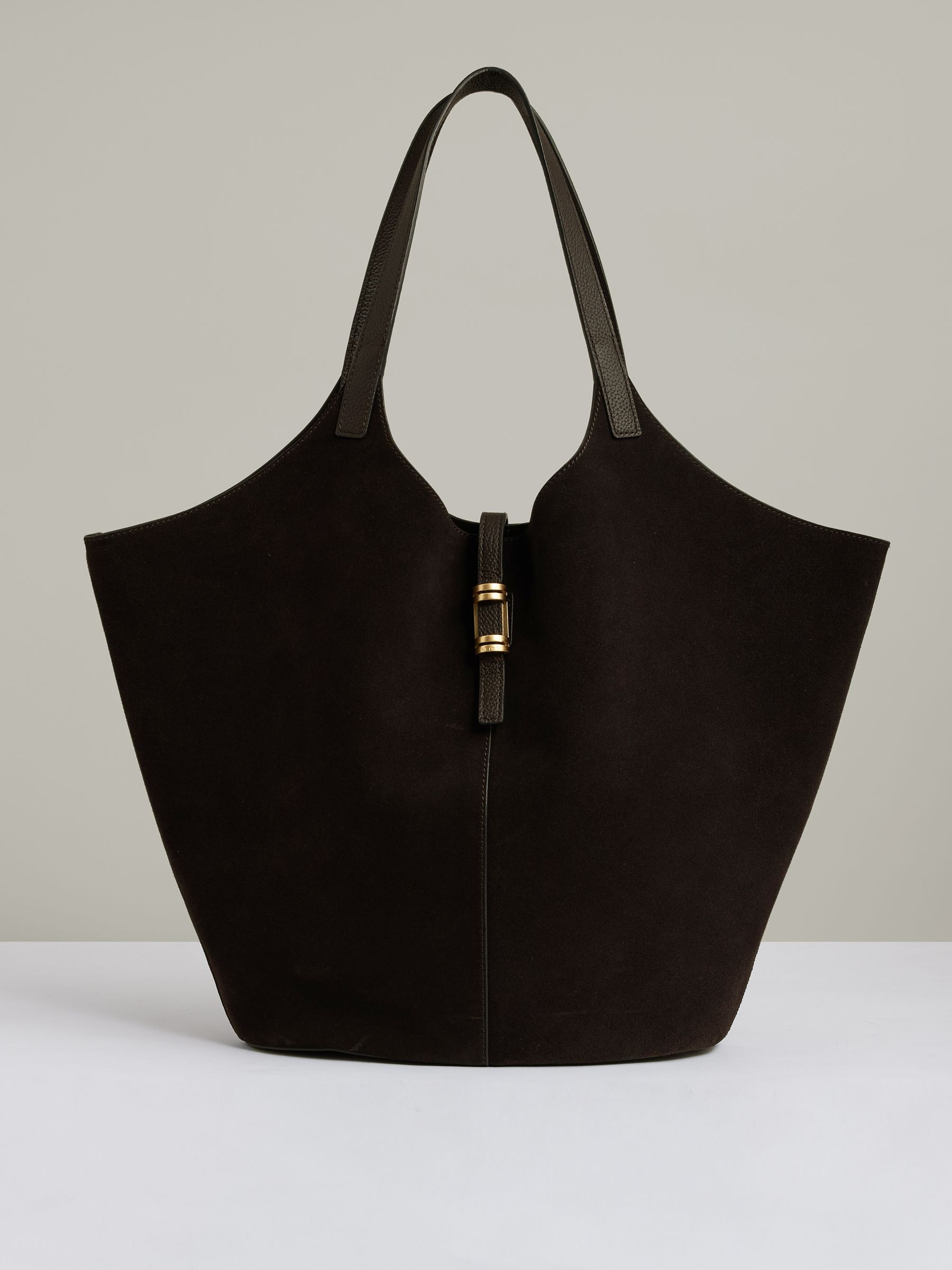 Leather And Suede Tote Bag in Chocolate