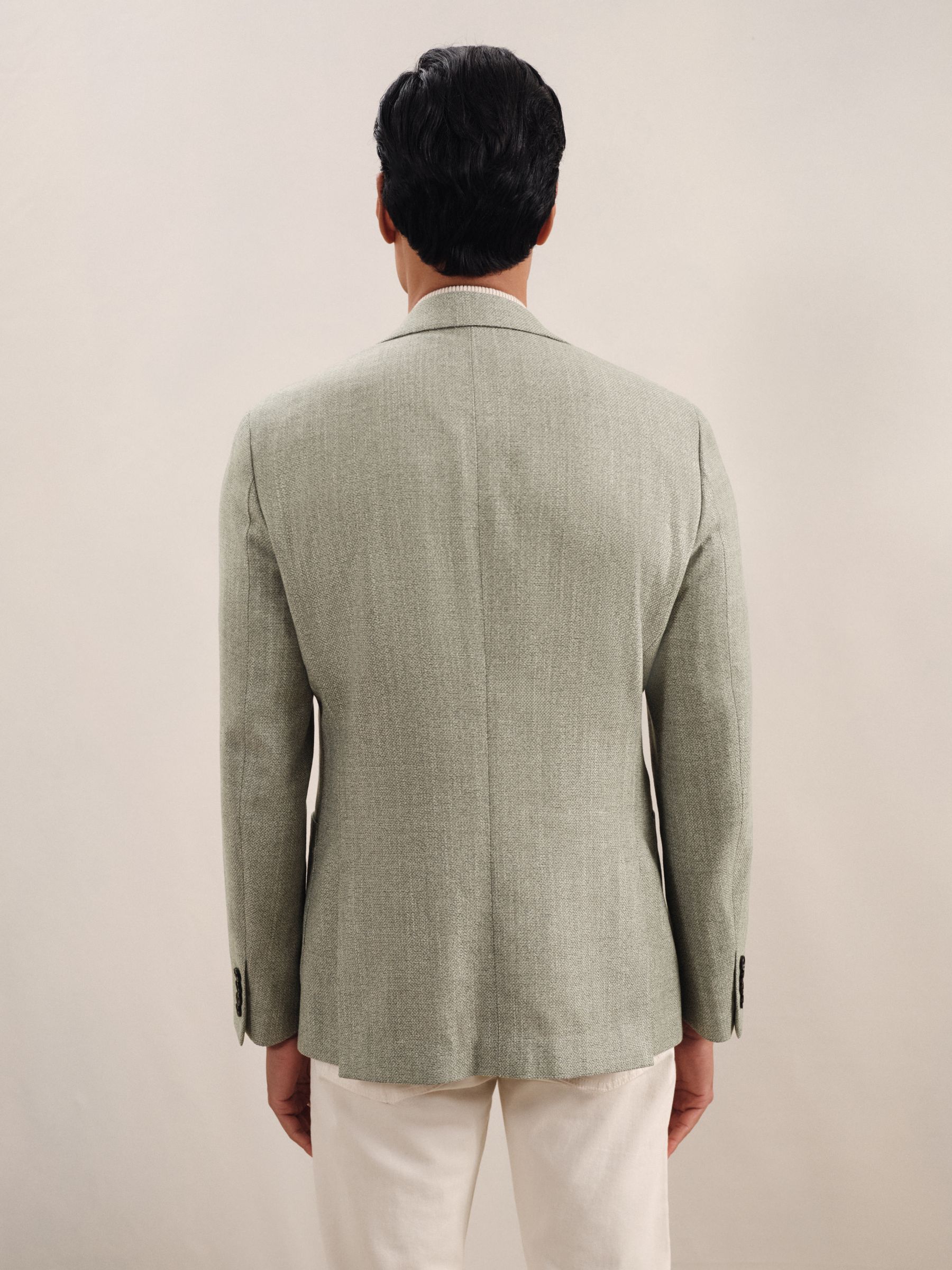 Slim-Fit Single-Breasted Wool-Blend Textured Blazer in Sage Green