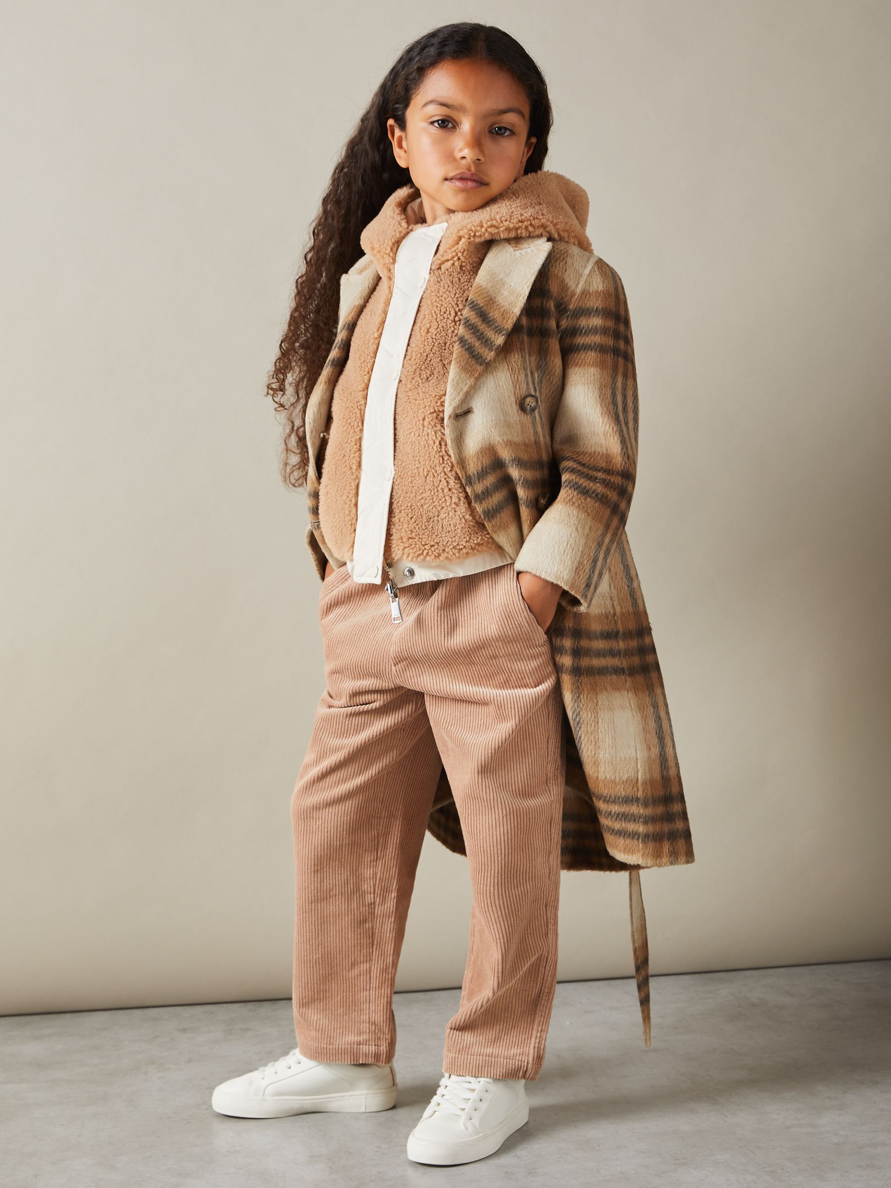 9-13 yrs Checked Wool Blend Blindseam Coat in Brown
